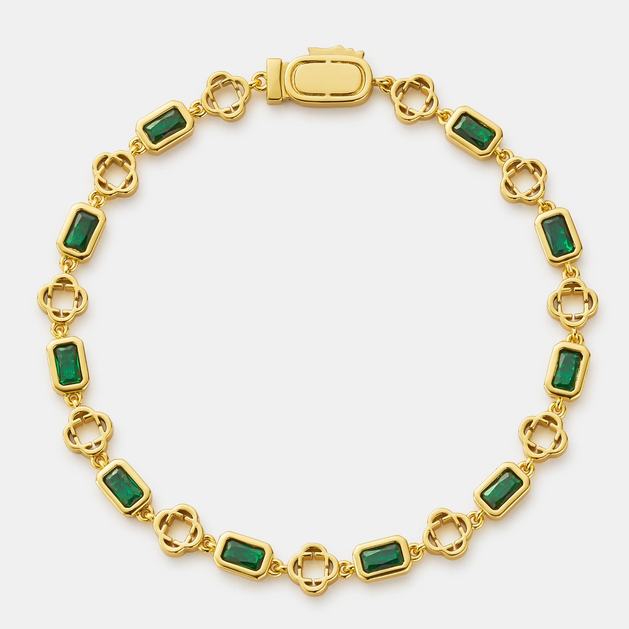 Green Gemstone Clover Bracelet (Gold) - Image 5