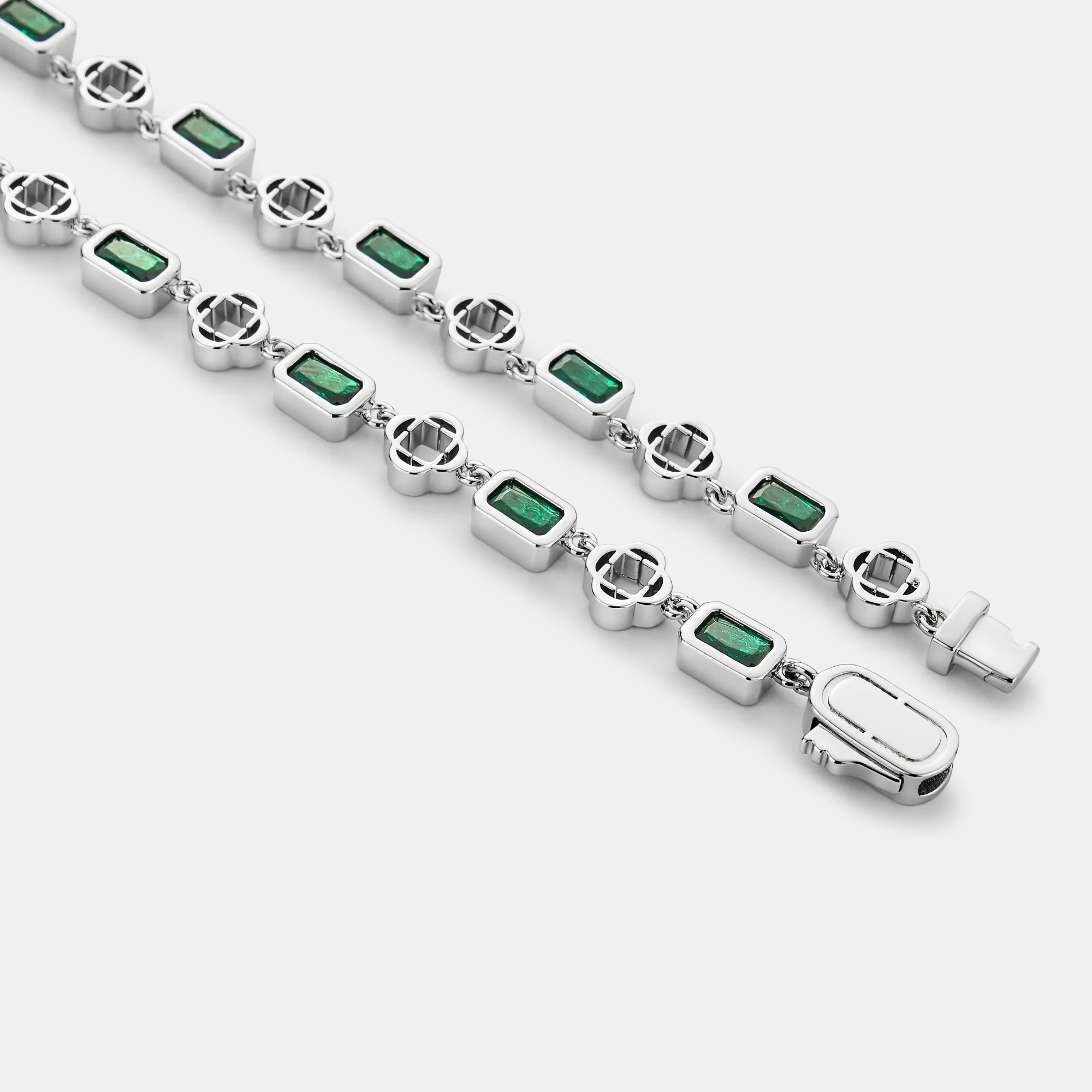 Green Gemstone Clover Bracelet (Silver) - Image 4