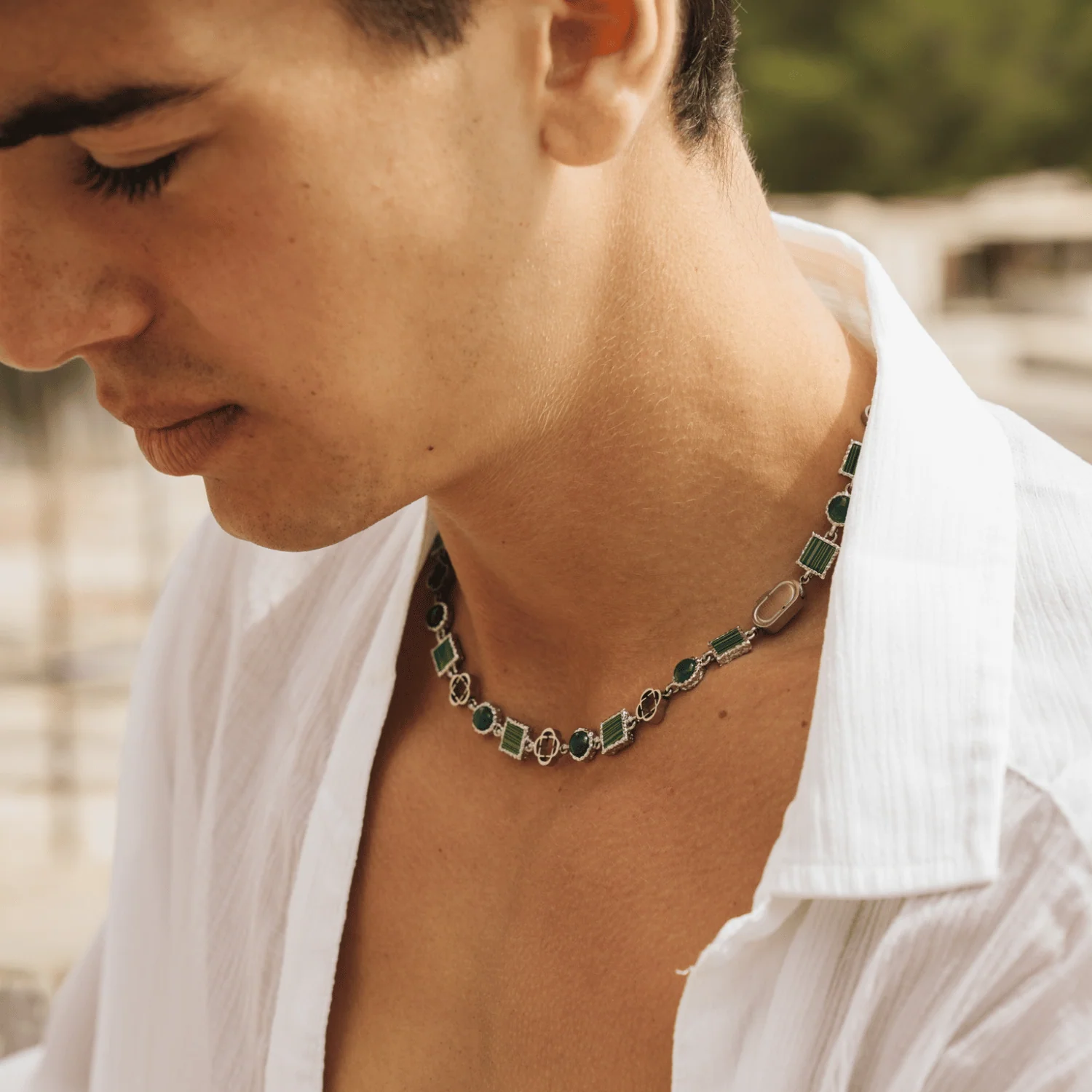 Green Quartz Gemstone Necklace (Silver) - Image 4