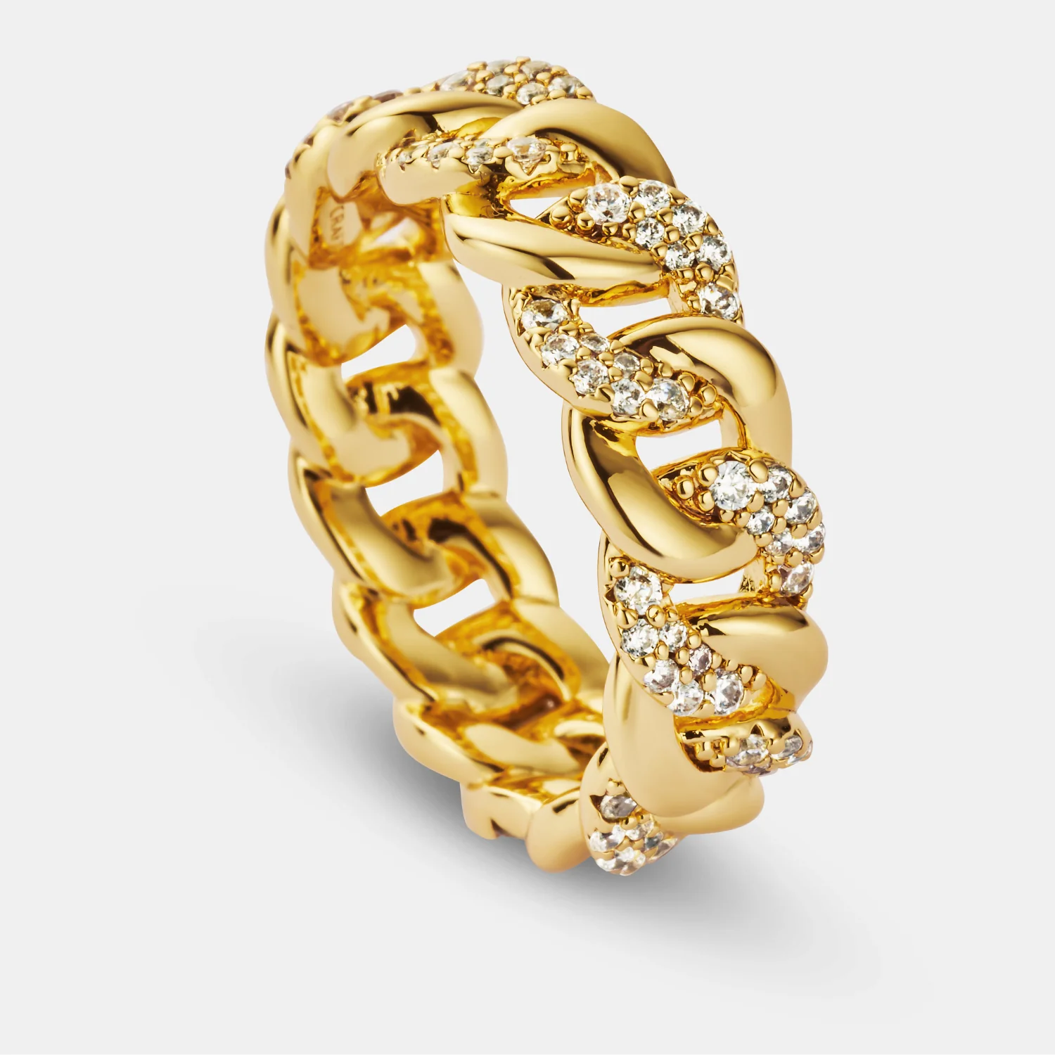 Half Iced Cuban Band Ring (Gold) 8mm - Image 4