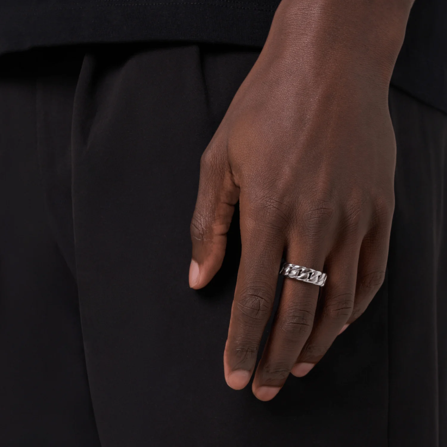Half Iced Cuban Band Ring (Silver) 8mm - Image 2