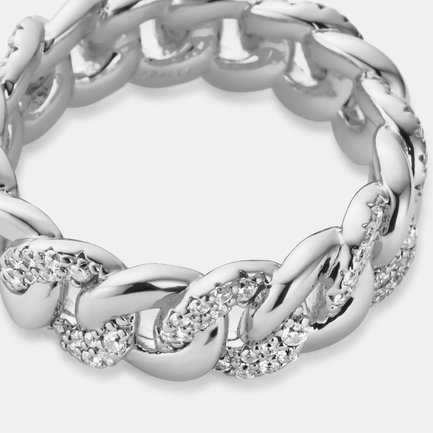 Half Iced Cuban Band Ring (Silver) 8mm - Image 5