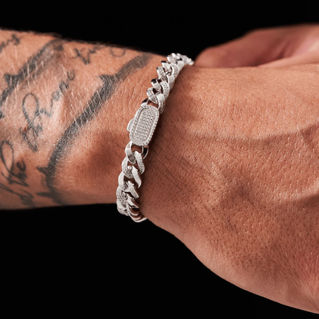 Half Iced Cuban Bracelet (Silver) 8mm - Image 2