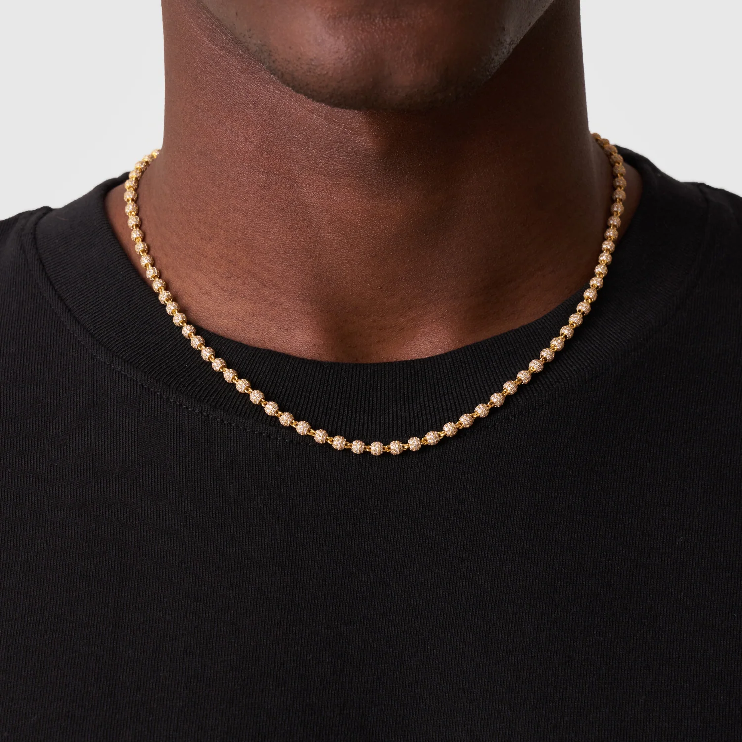 Iced Ball Pendant Necklace (Gold) 4mm - Image 2