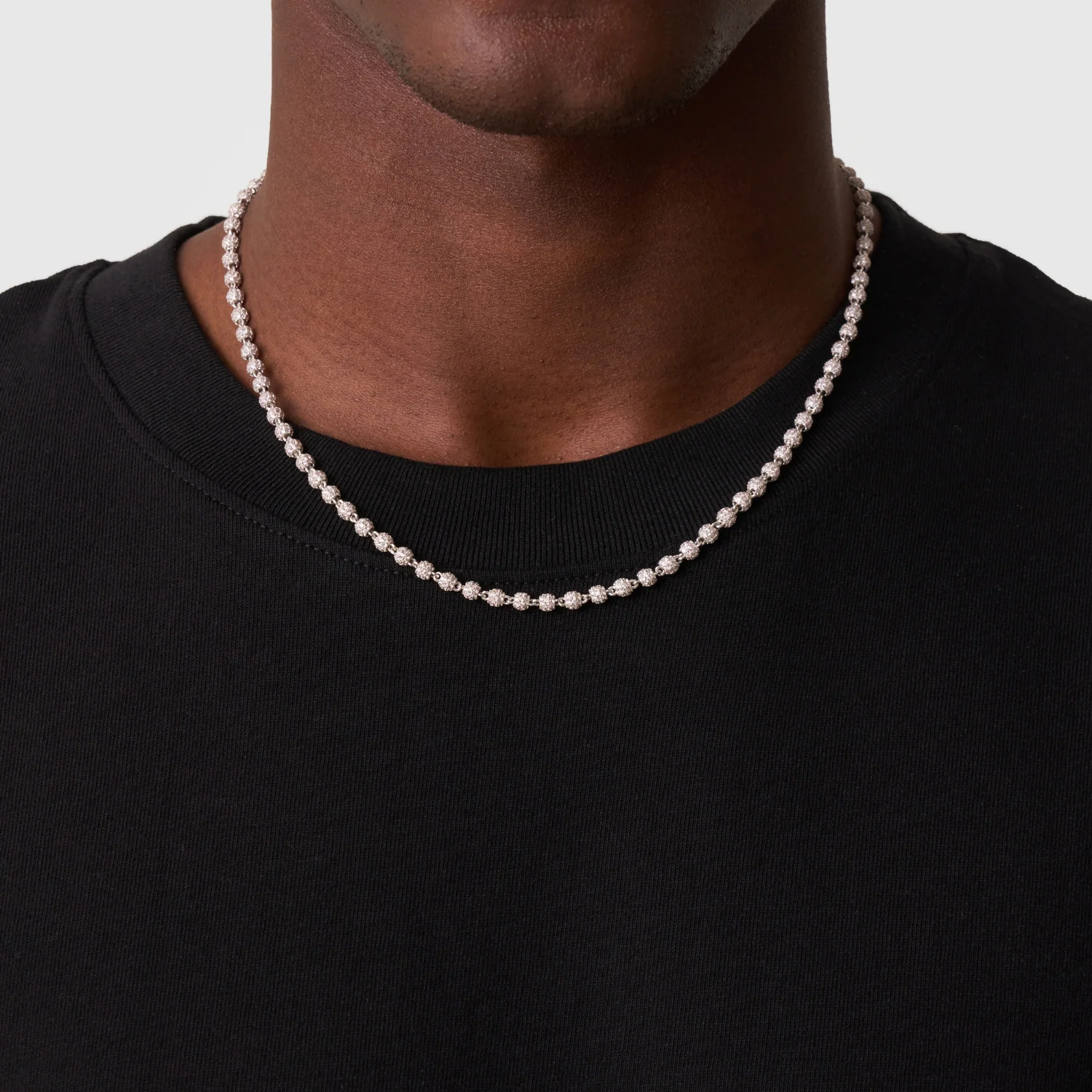 Iced Ball Pendant Necklace (Silver) 4mm - Image 2