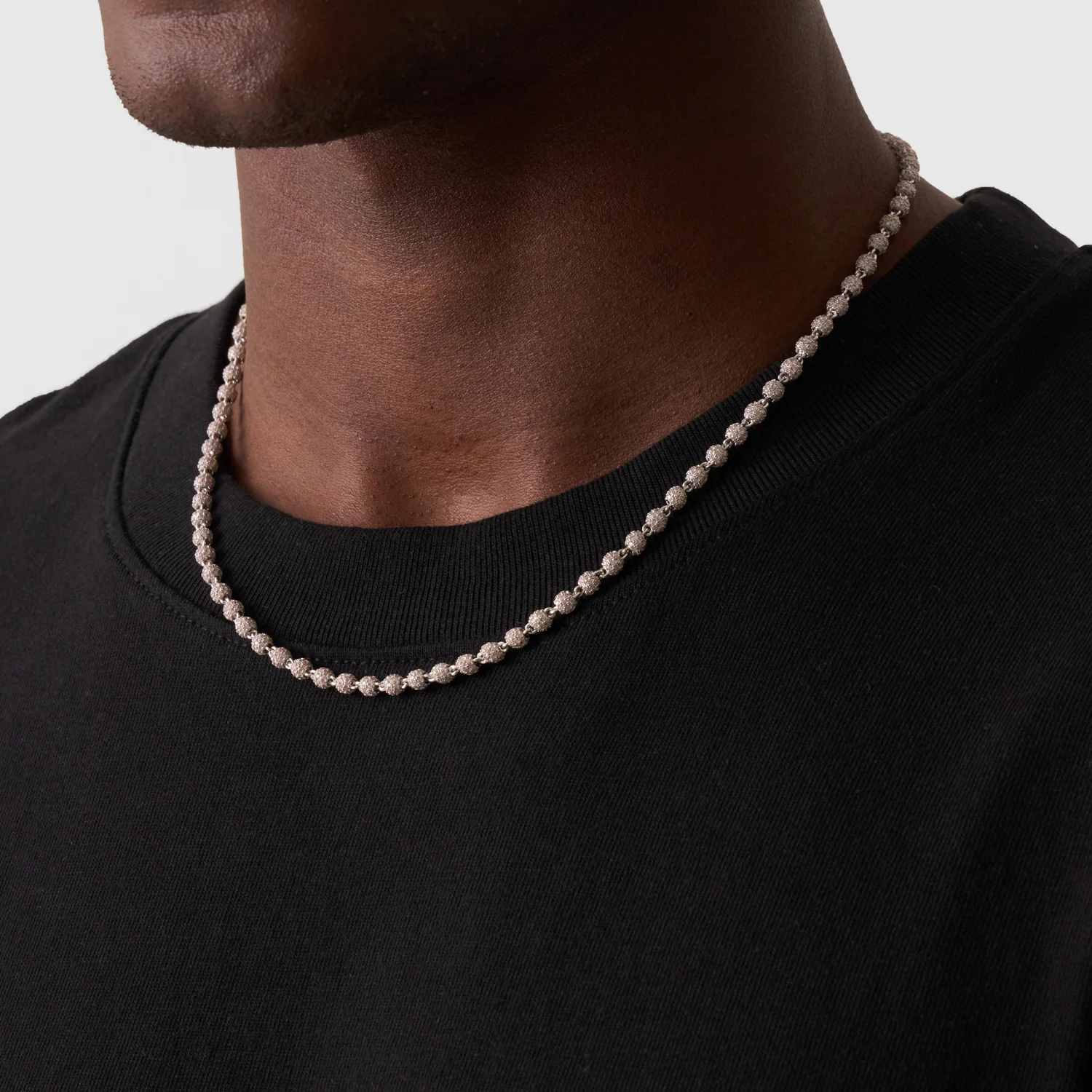 Iced Ball Pendant Necklace (Silver) 4mm - Image 3