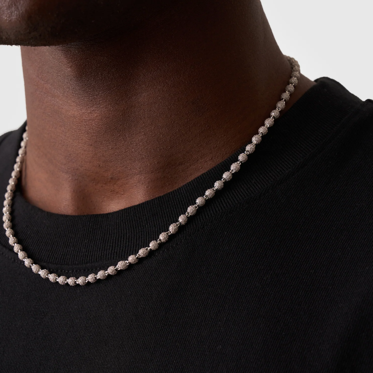 Iced Ball Pendant Necklace (Silver) 4mm - Image 5