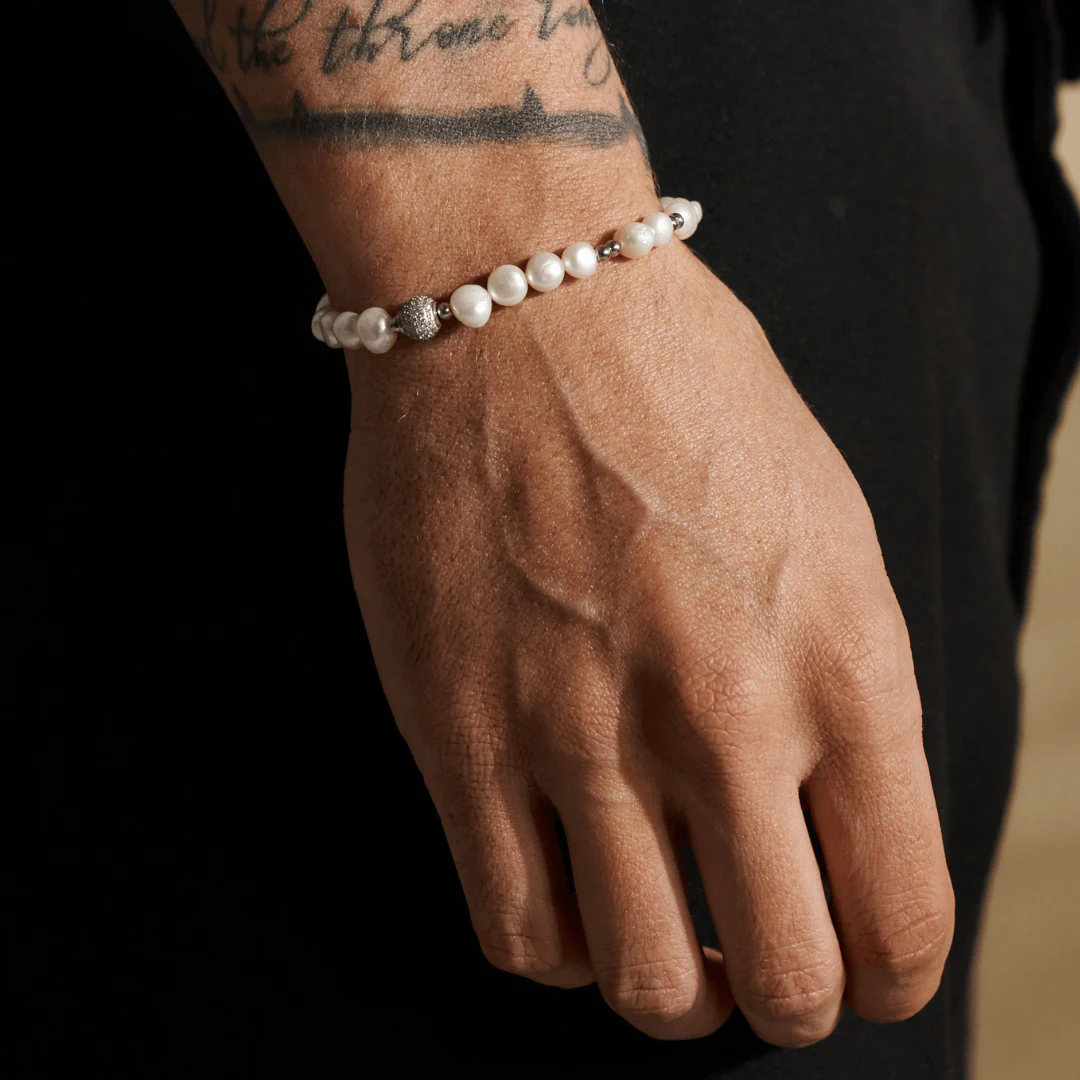 Iced Beaded Real Pearl Bracelet (Silver) - Image 2