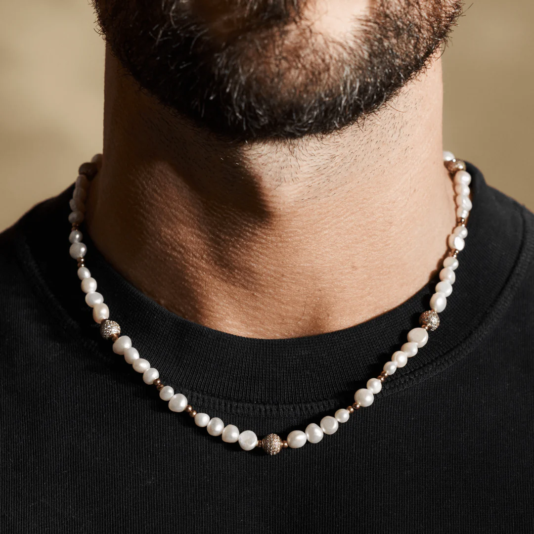Iced Beaded Real Pearl Necklace (Gold) - Image 2
