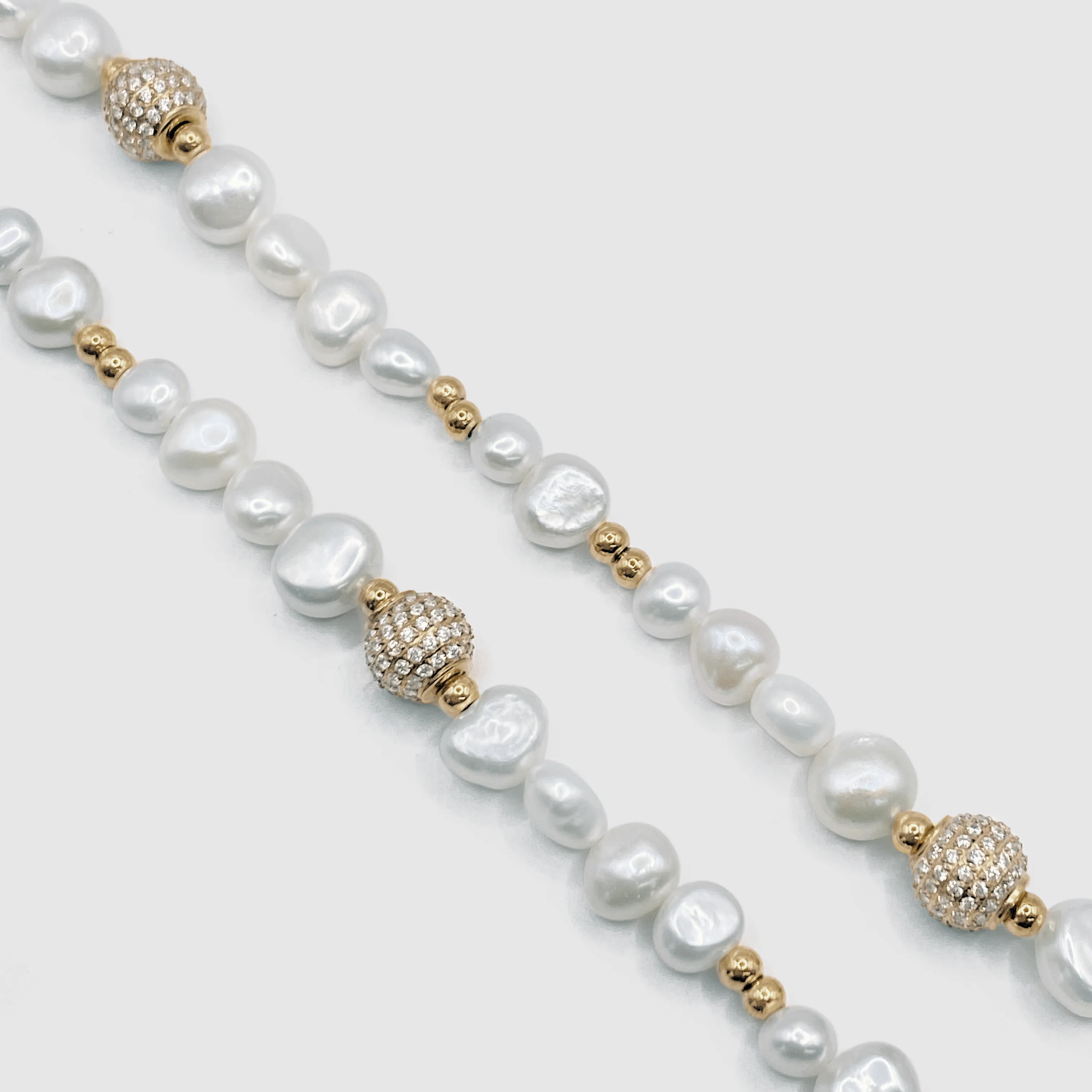 Iced Beaded Real Pearl Necklace (Gold) - Image 3