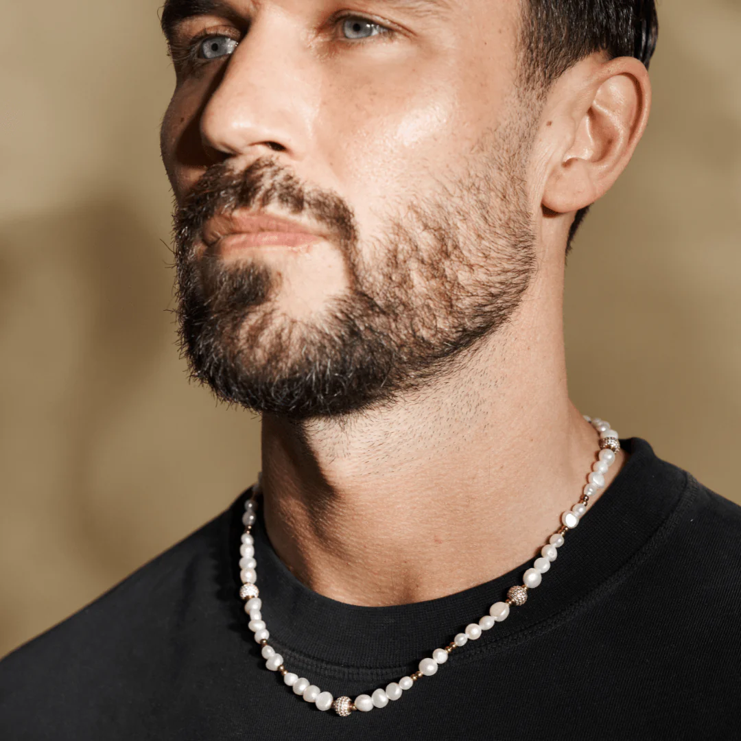 Iced Beaded Real Pearl Necklace (Gold) - Image 5