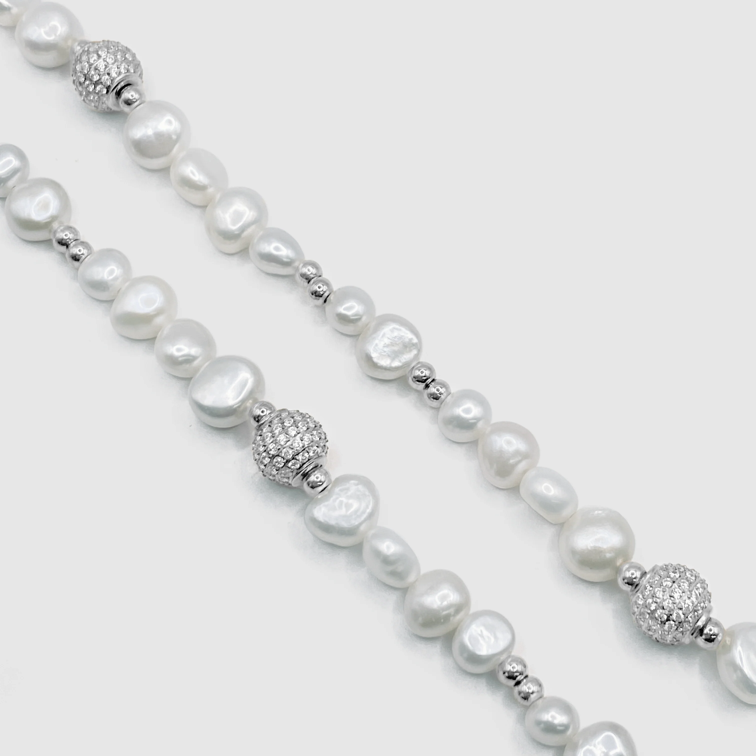 Iced Beaded Real Pearl Necklace (Silver) - Image 3