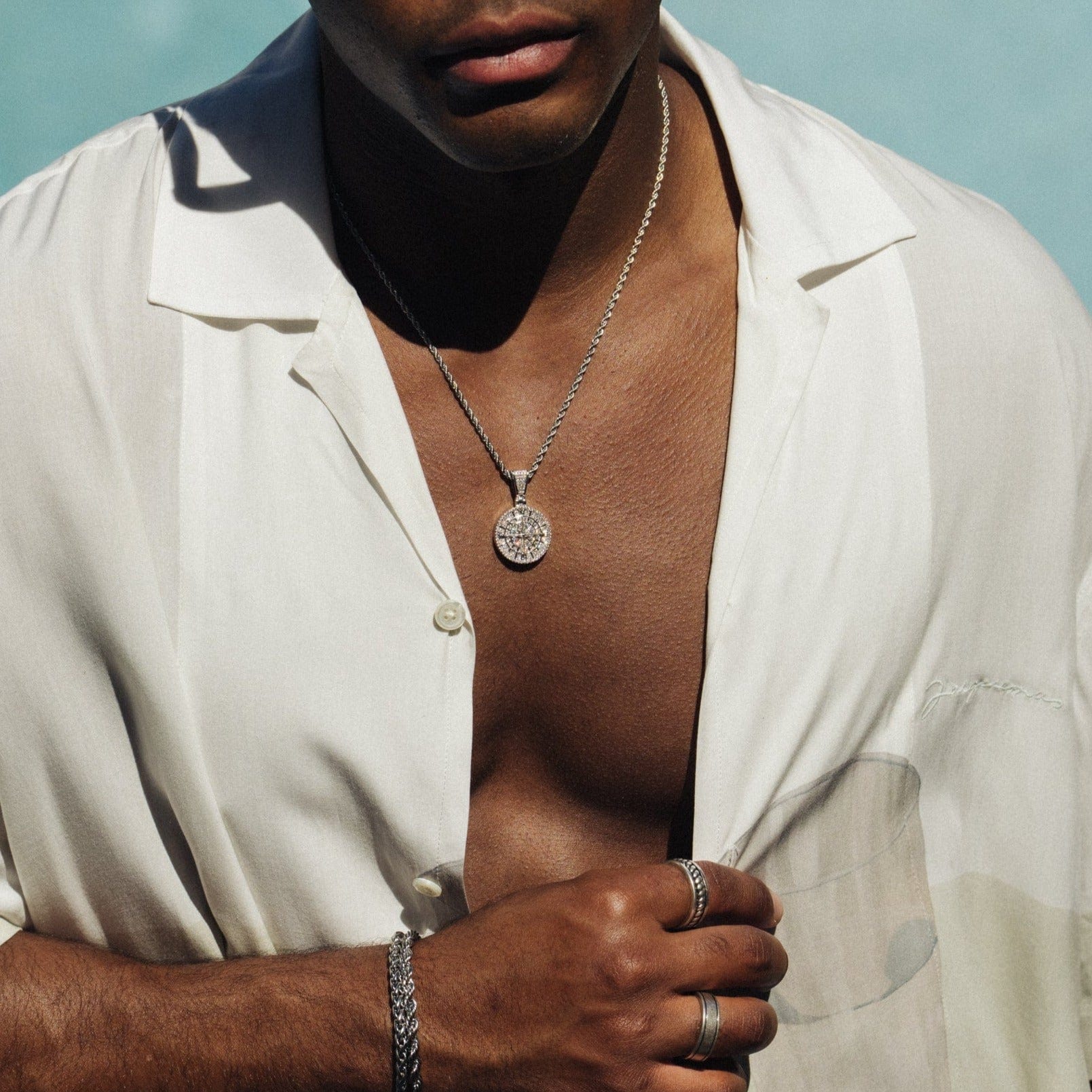 Iced Compass Pendant (Silver) - Image 5