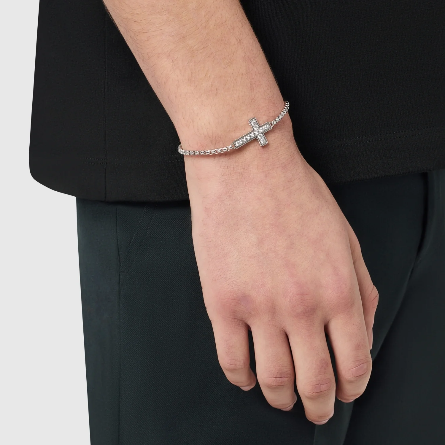 Iced Cross Bracelet (Silver) - Image 2