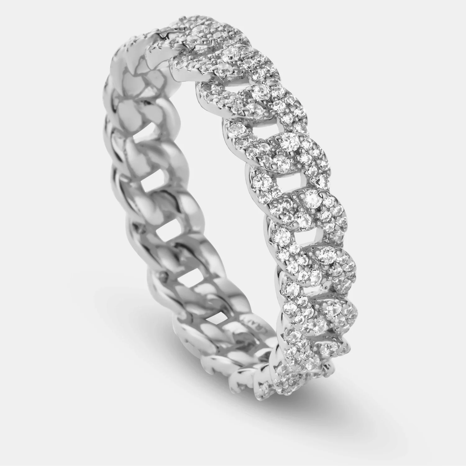 Iced Cuban Band Ring (Silver) 6mm - Image 4