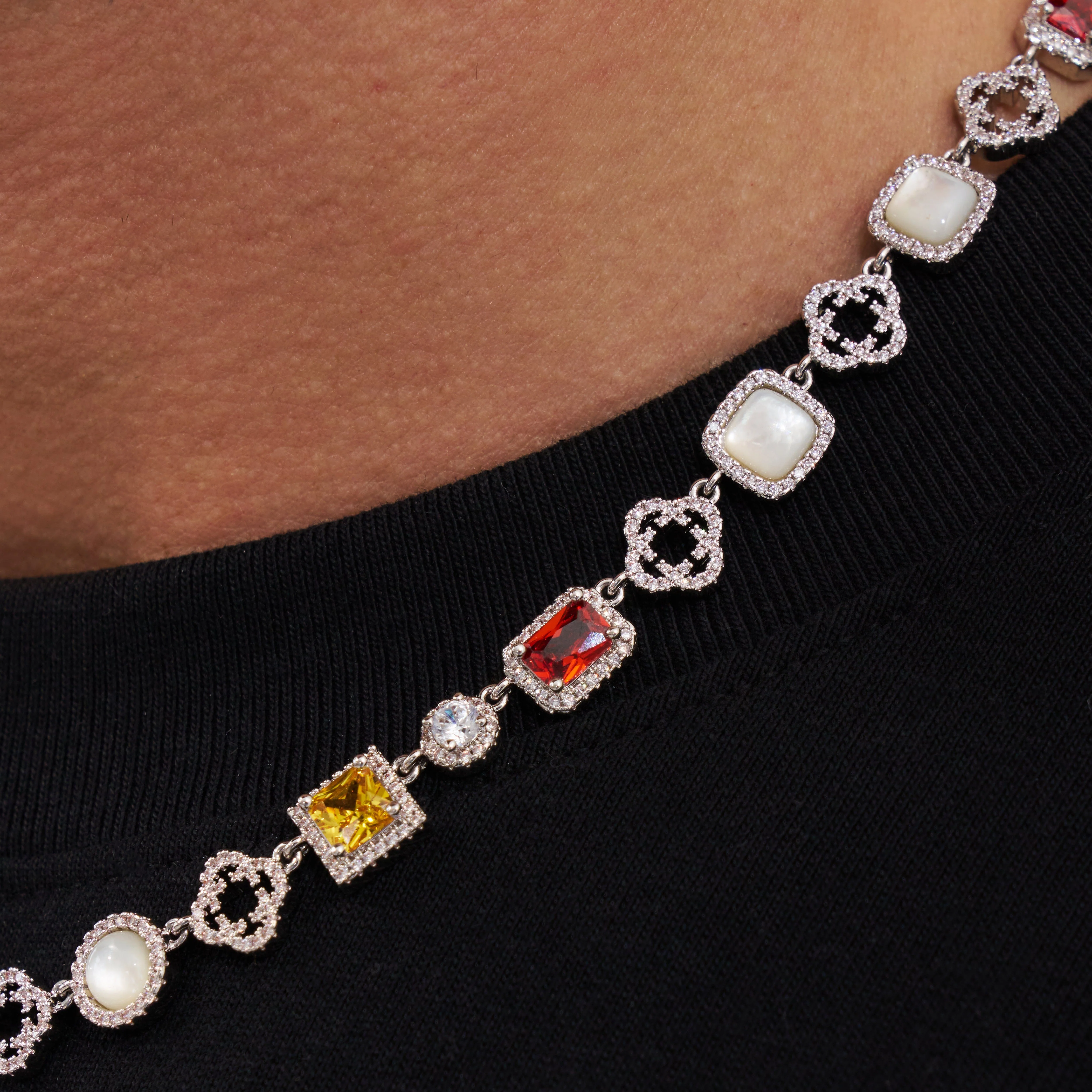 Iced Gemstone Necklace (Silver) - Image 4
