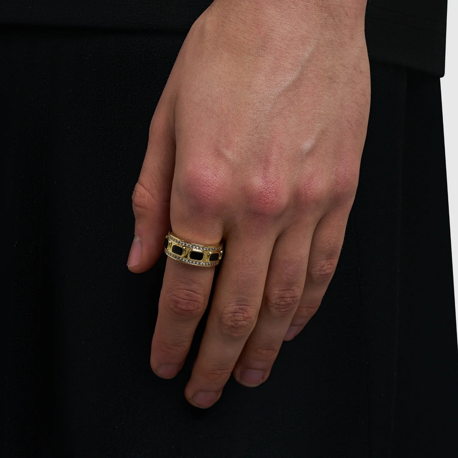 Iced Onyx Band Ring (Gold) - Image 2