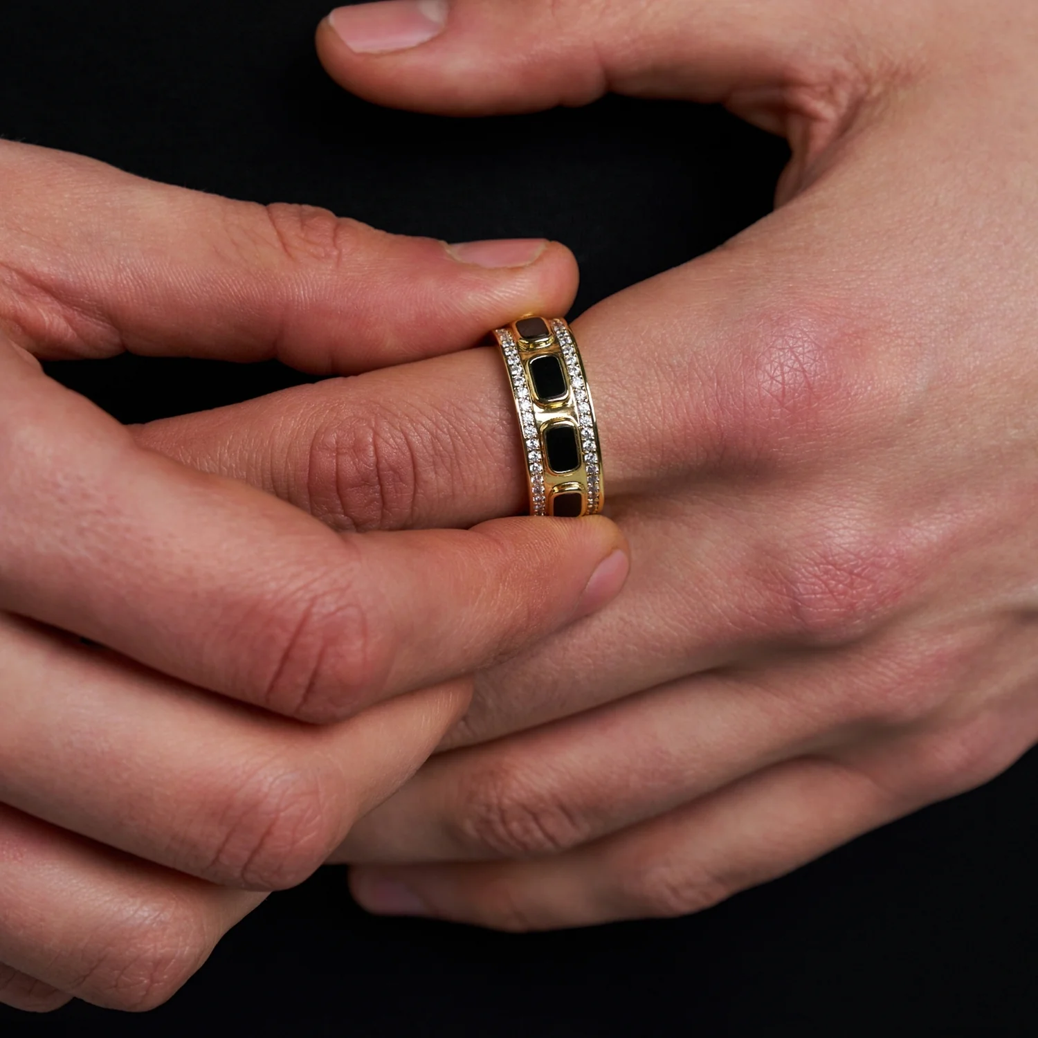 Iced Onyx Band Ring (Gold) - Image 3