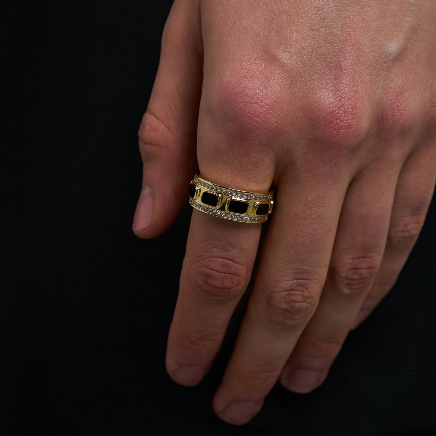 Iced Onyx Band Ring (Gold) - Image 6