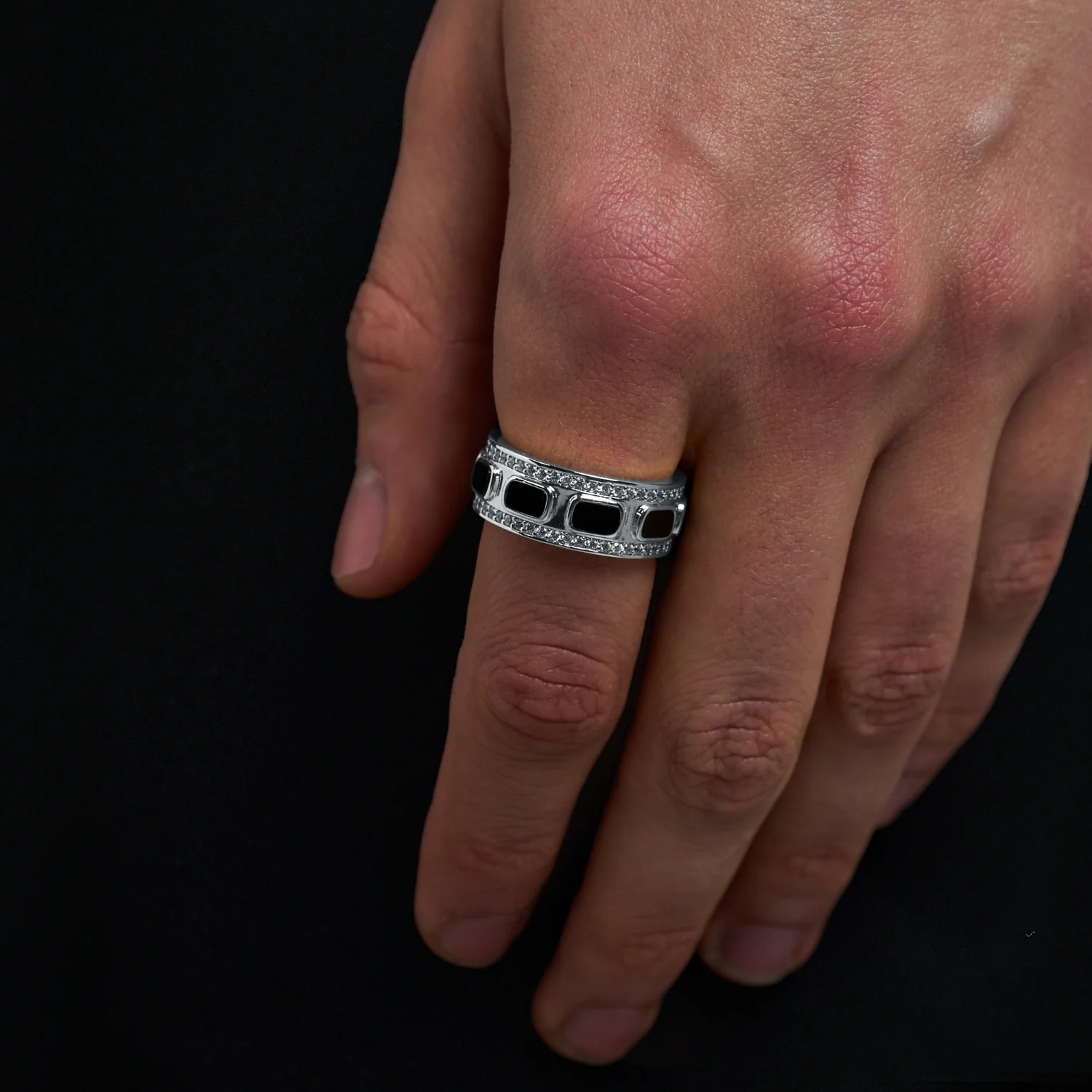 Iced Onyx Band Ring (Silver) - Image 2