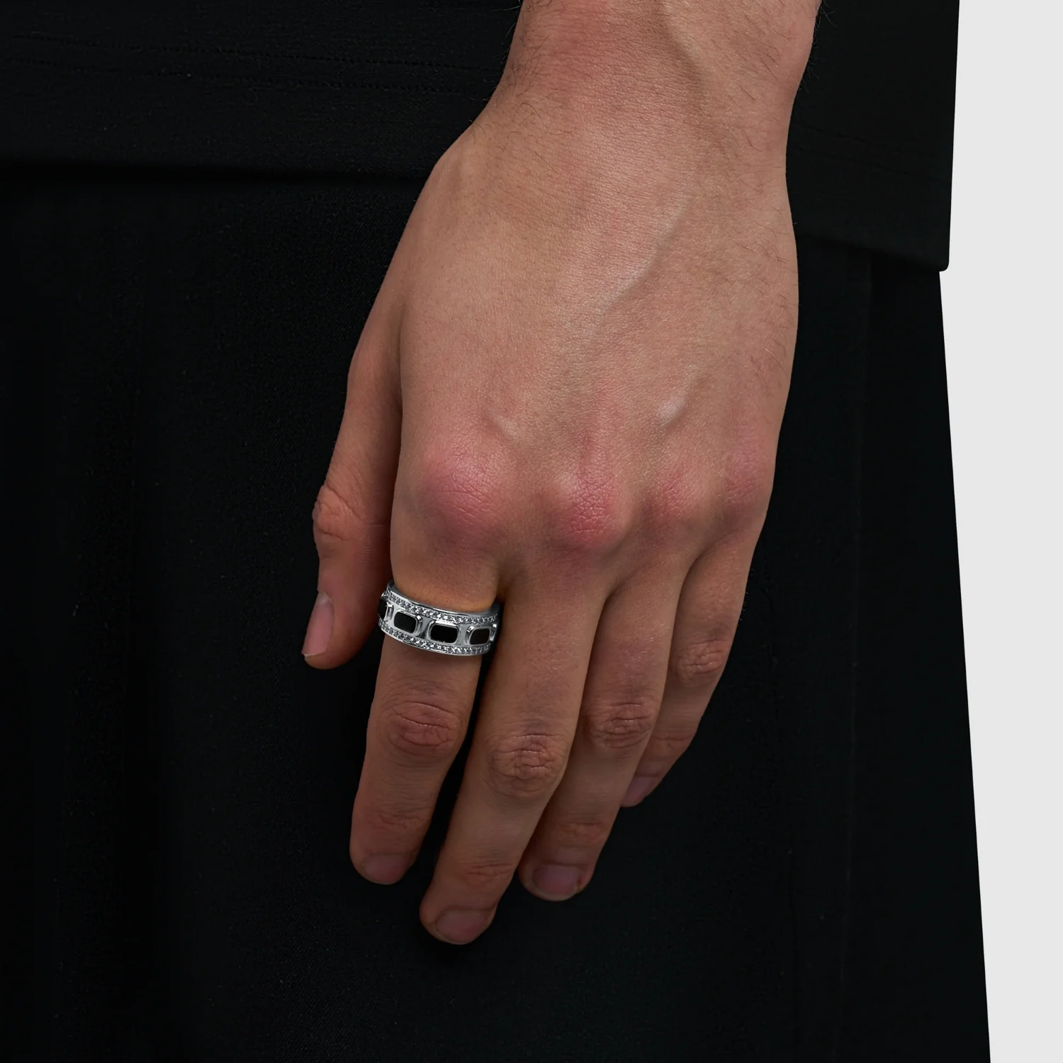 Iced Onyx Band Ring (Silver) - Image 6