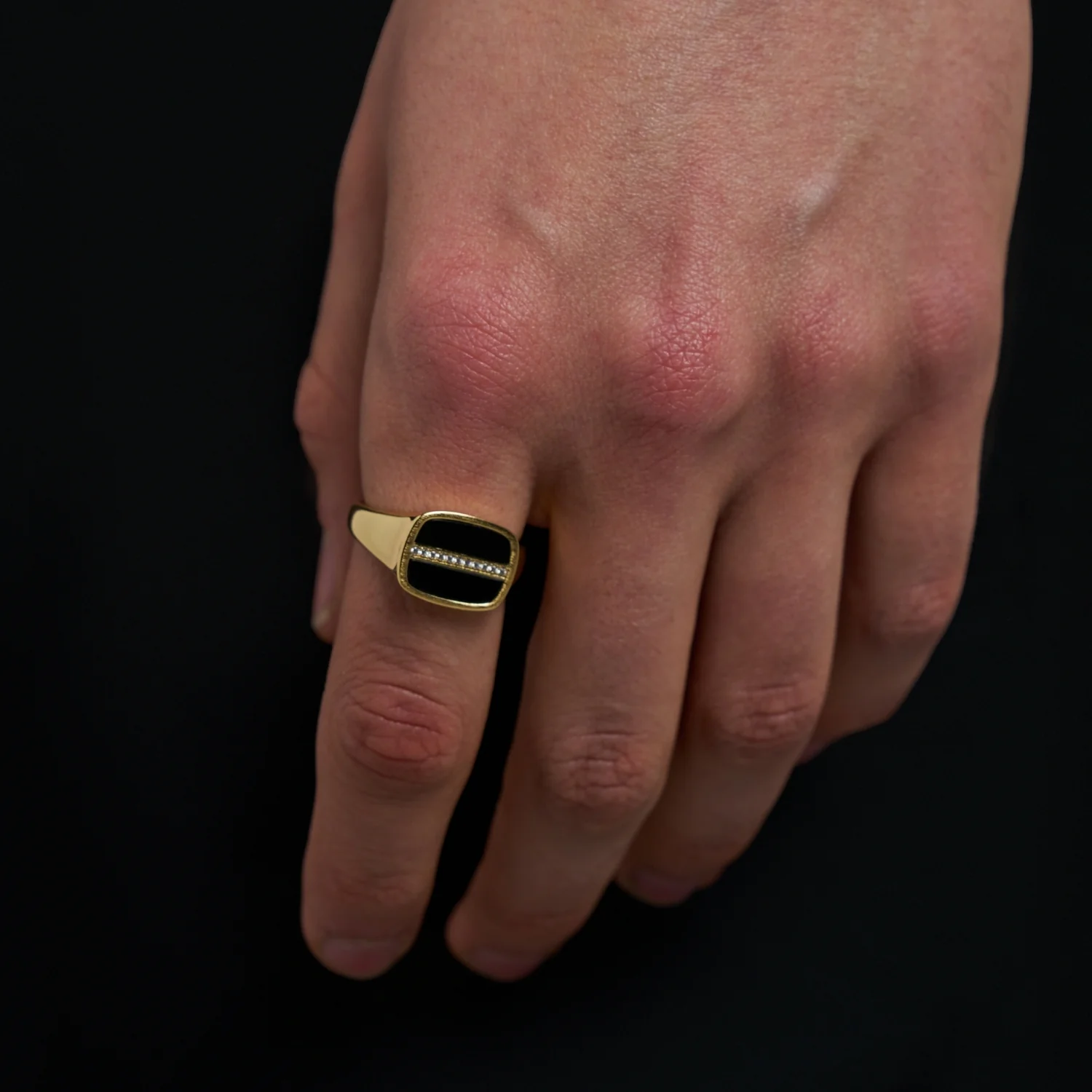 Iced Onyx Signet Ring (Gold) - Image 2