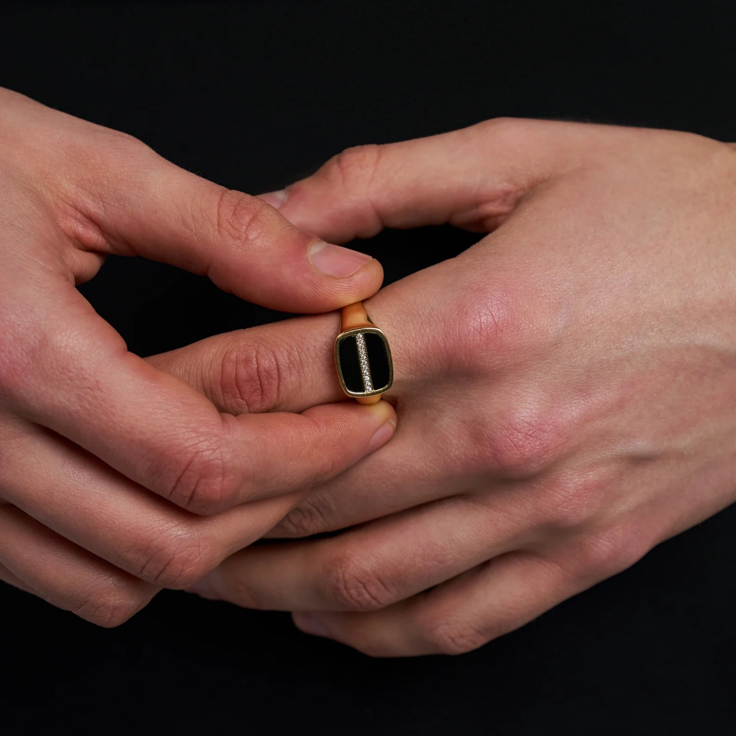 Iced Onyx Signet Ring (Gold) - Image 3