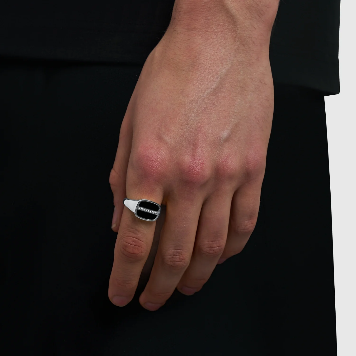 Iced Onyx Signet Ring (Silver) - Image 2
