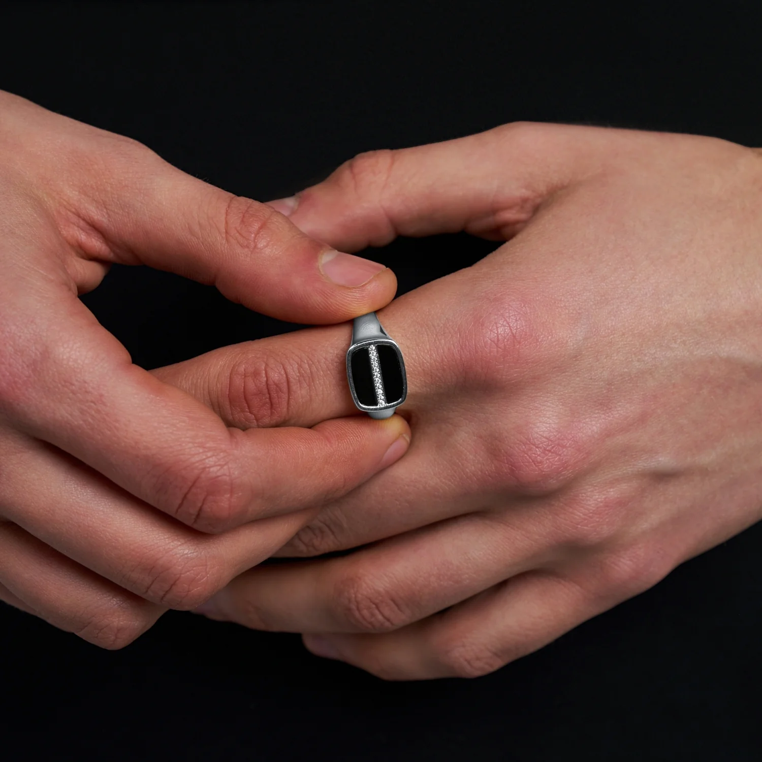 Iced Onyx Signet Ring (Silver) - Image 3