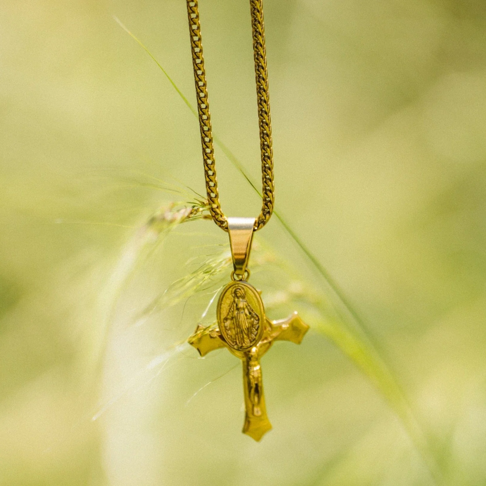Jesus & Mary Cross Pendant (Gold) - Image 3