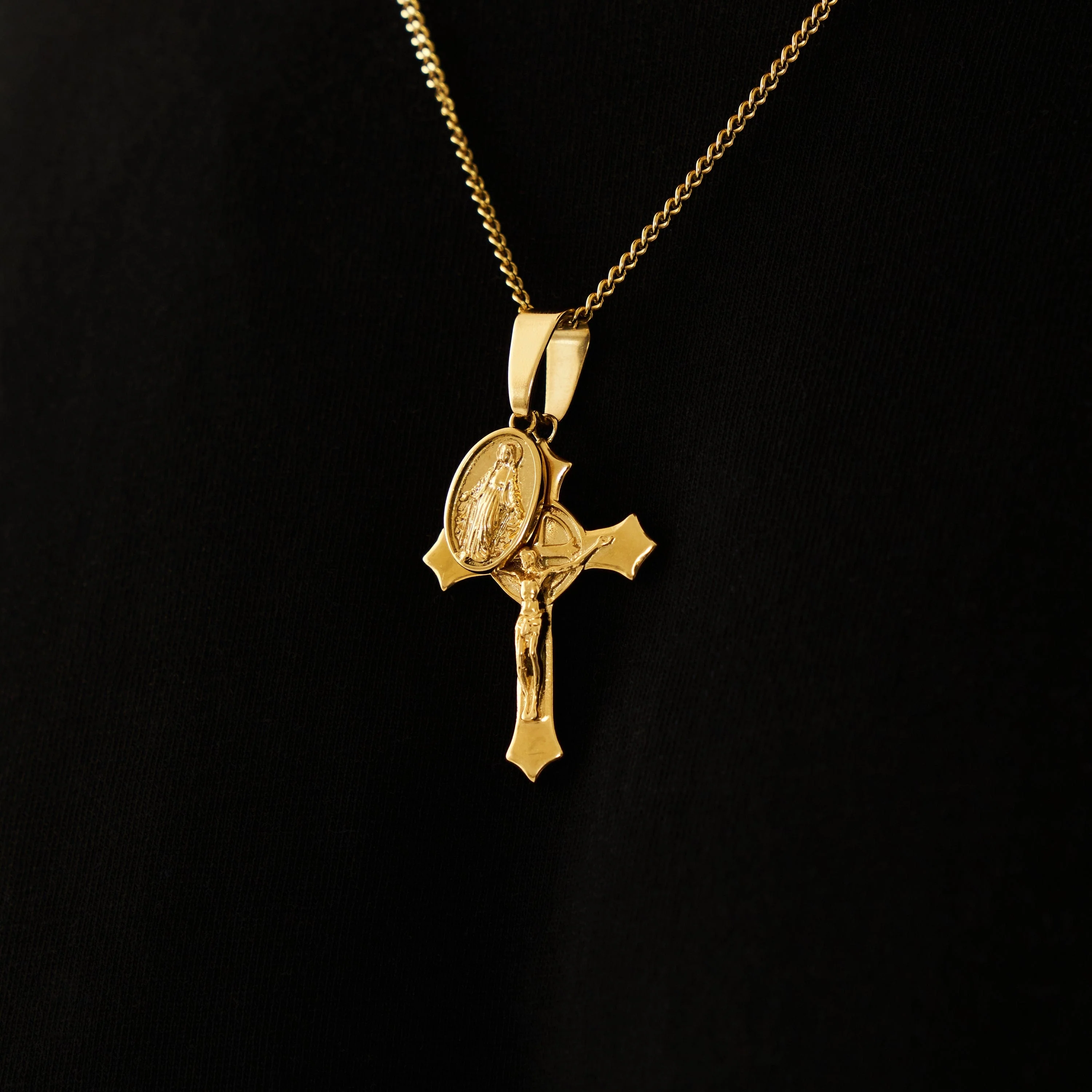 Jesus & Mary Cross Pendant (Gold) - Image 4
