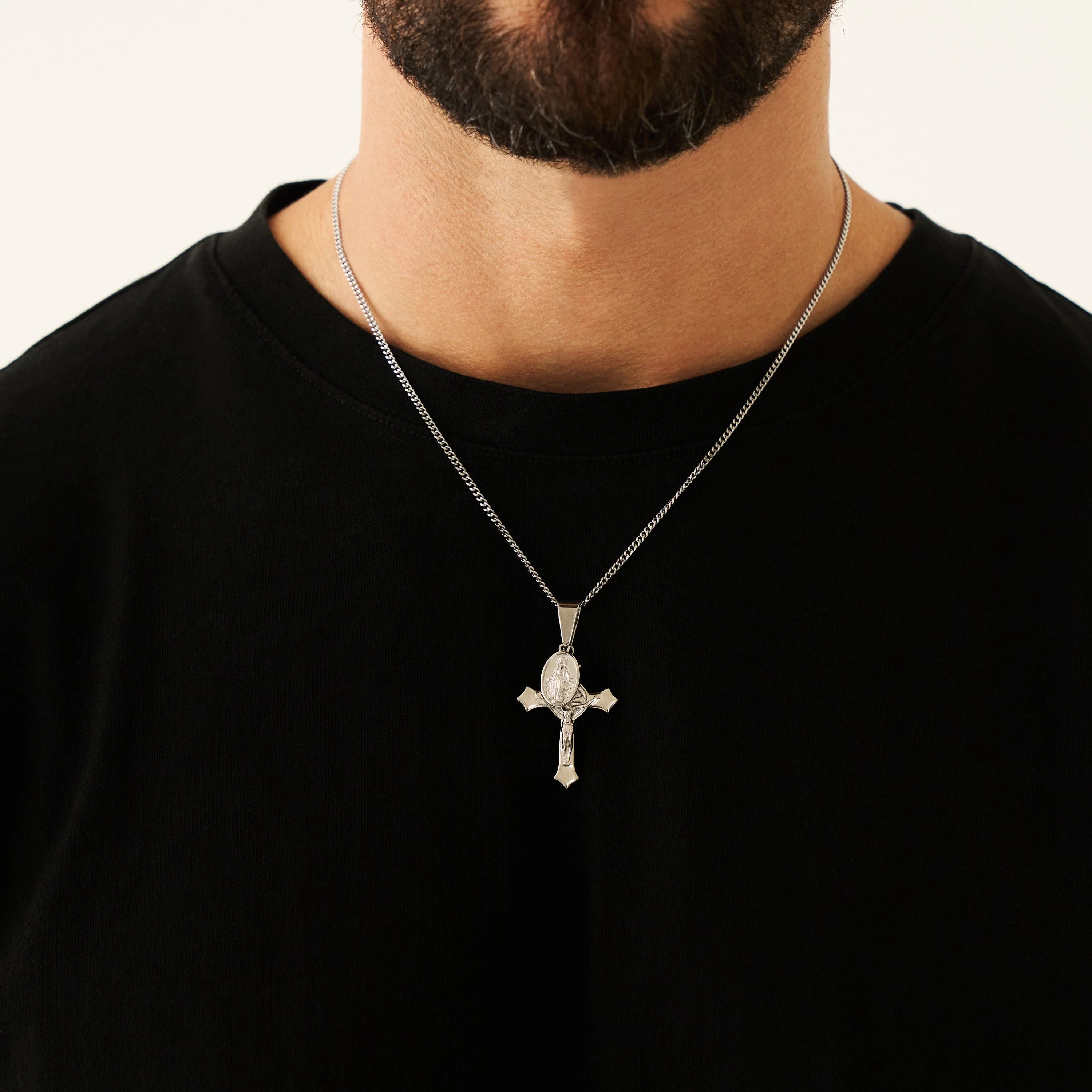 Jesus & Mary Cross Pendant (Silver) - Image 2
