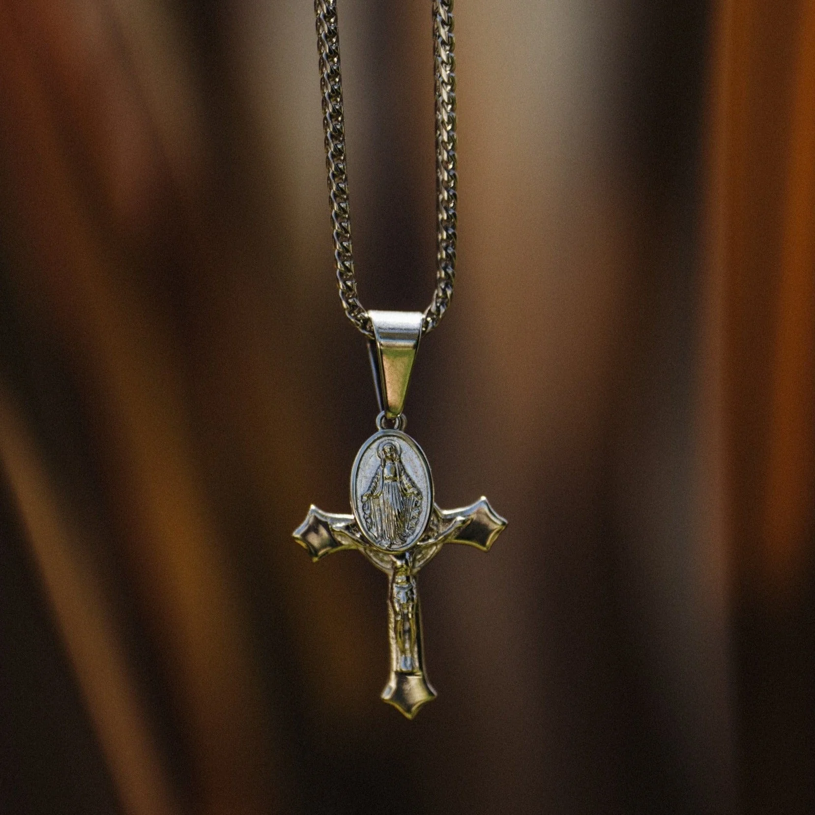 Jesus & Mary Cross Pendant (Silver) - Image 3