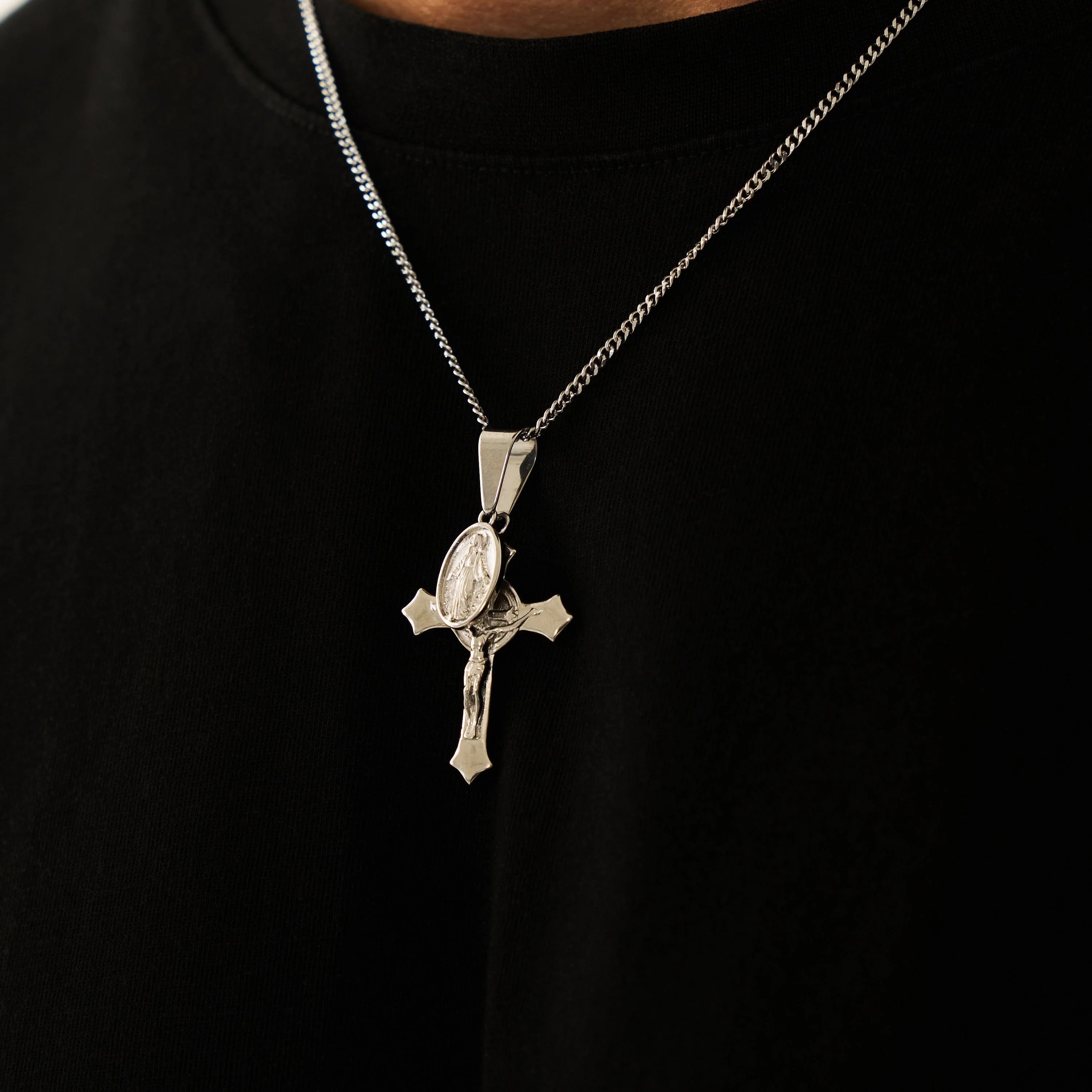 Jesus & Mary Cross Pendant (Silver) - Image 4