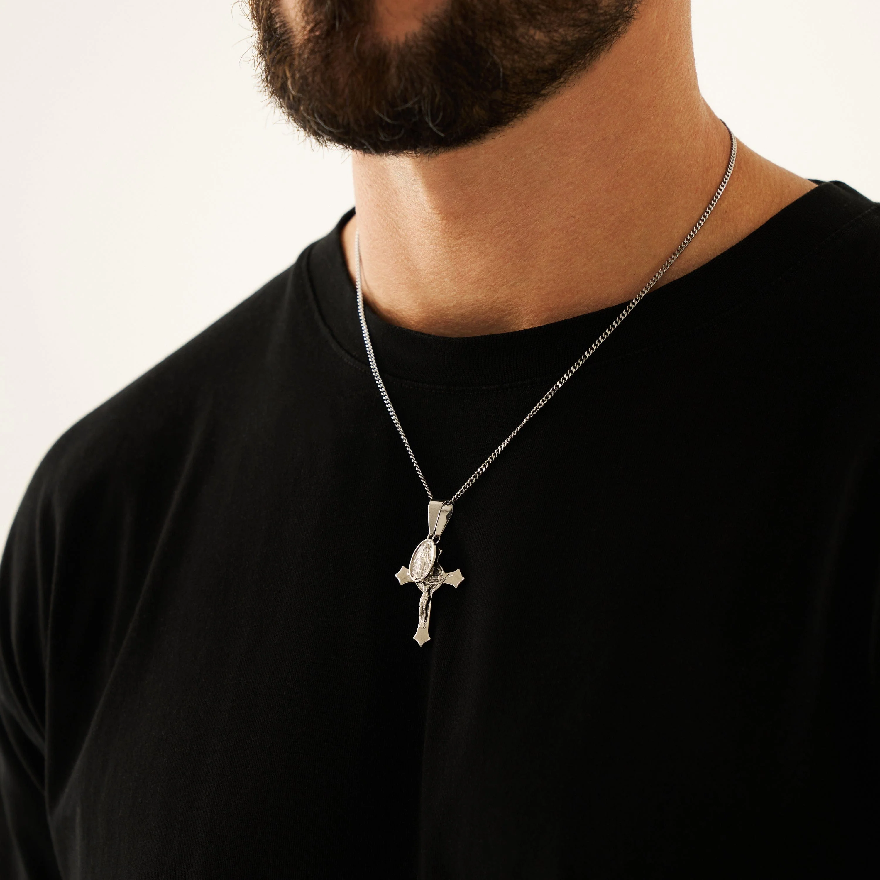 Jesus & Mary Cross Pendant (Silver) - Image 5