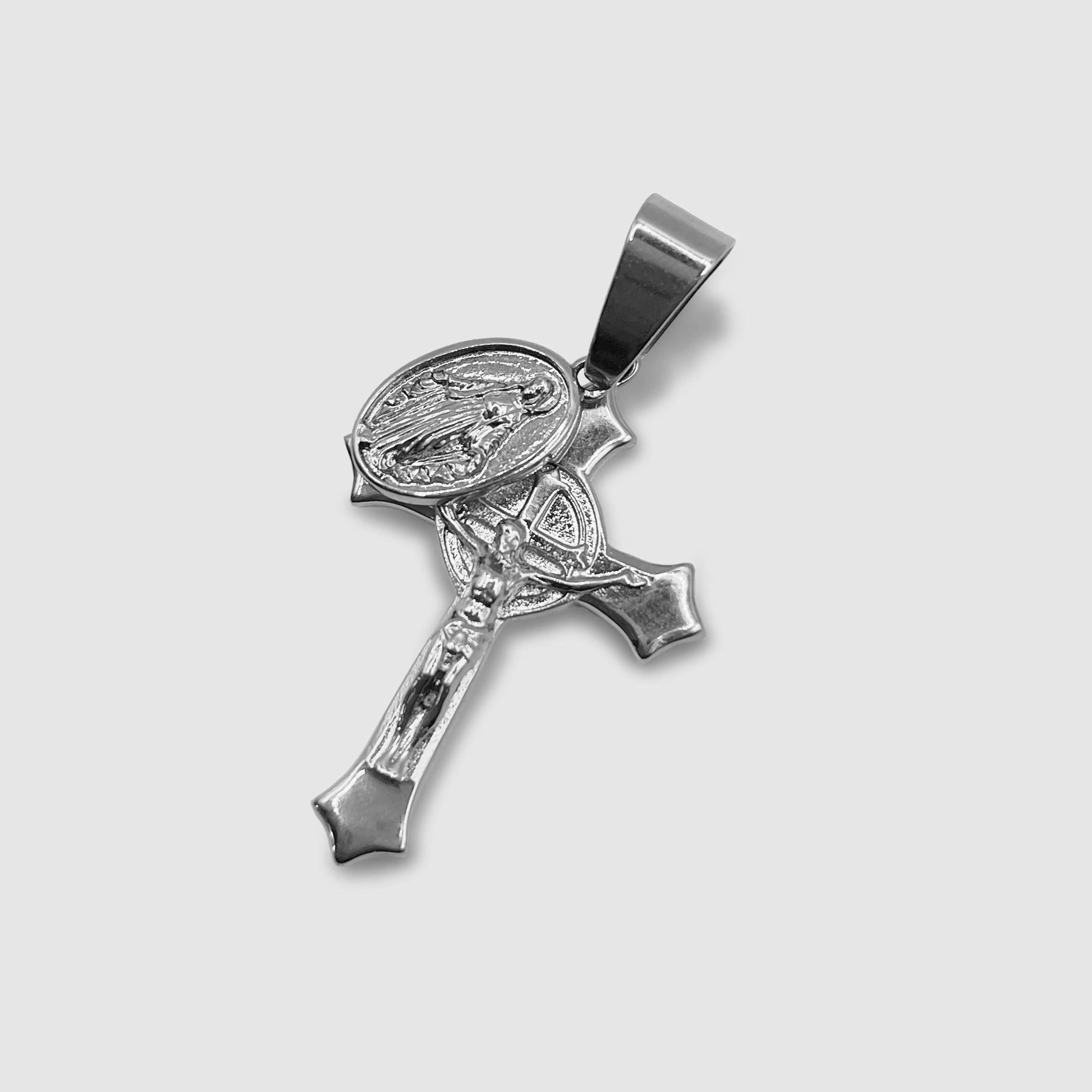 Jesus & Mary Cross Pendant (Silver) - Image 6