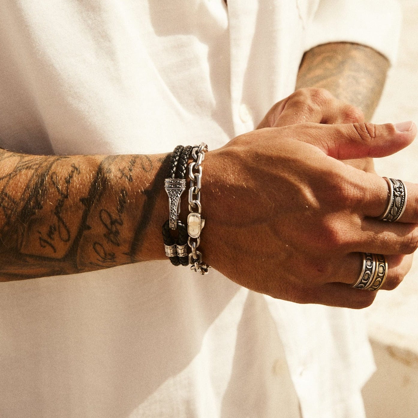 Leather Rope Bracelet (Silver) - Image 2