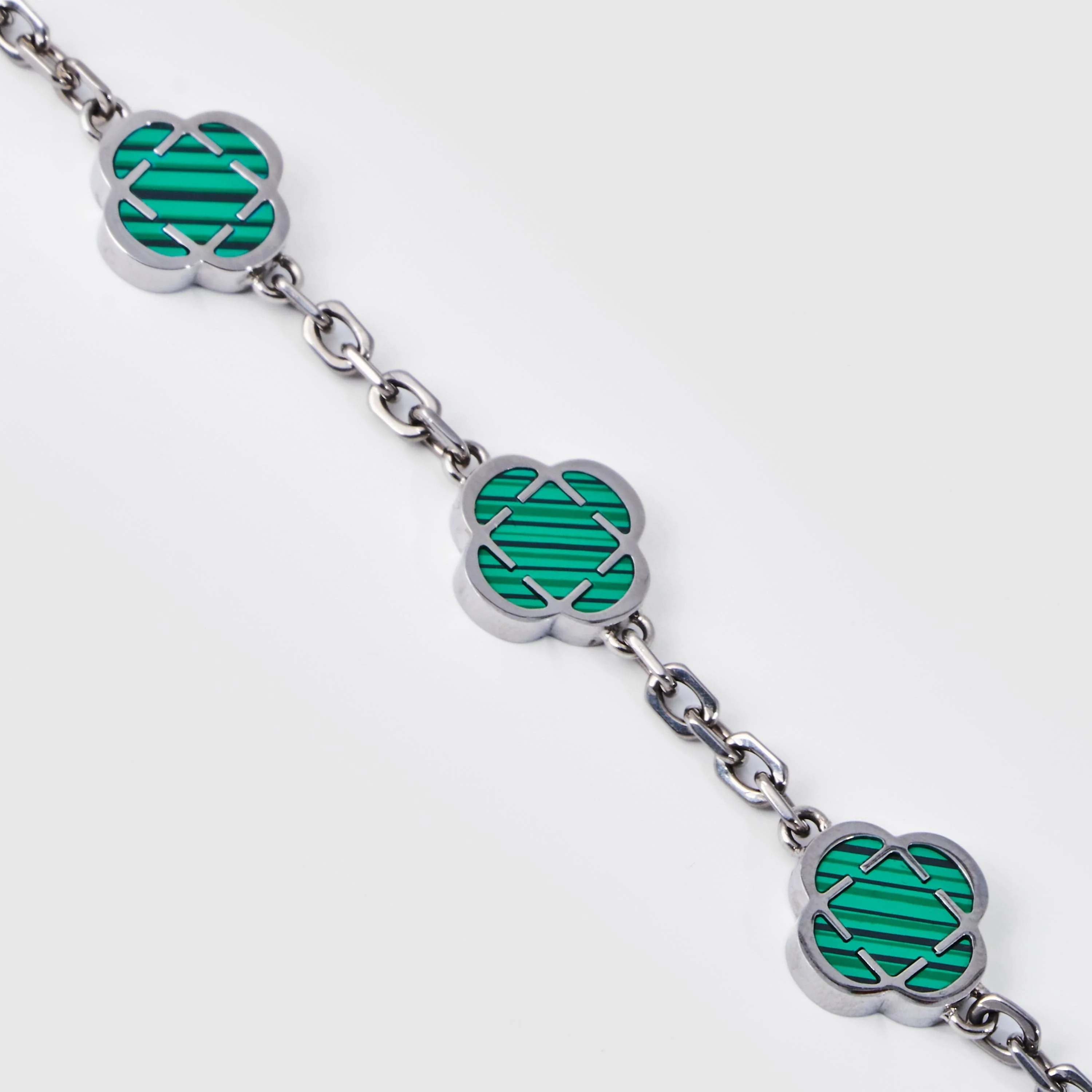 Malachite Clover Stone Bracelet (Silver) - Image 4