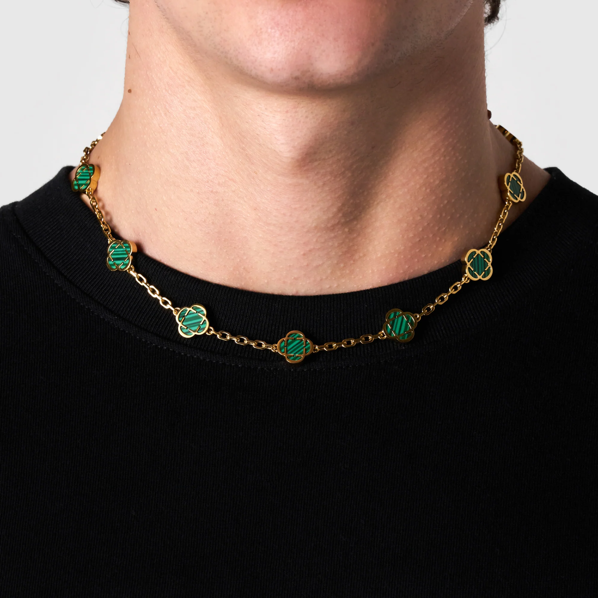 Malachite Clover Stone Necklace (Gold) - Image 2