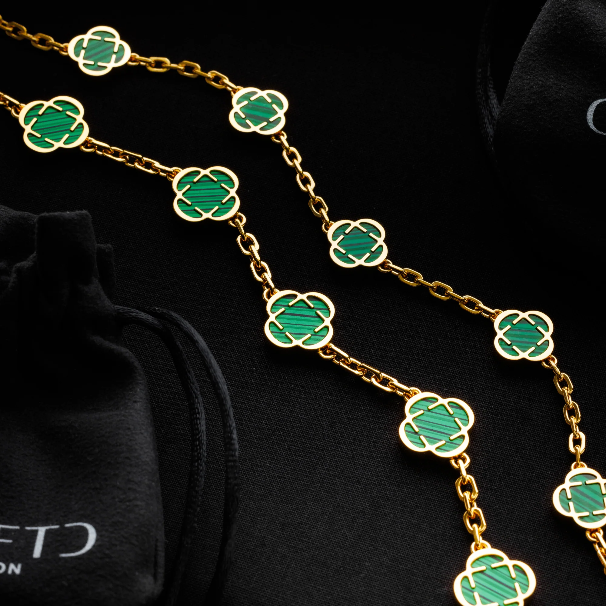 Malachite Clover Stone Necklace (Gold) - Image 3