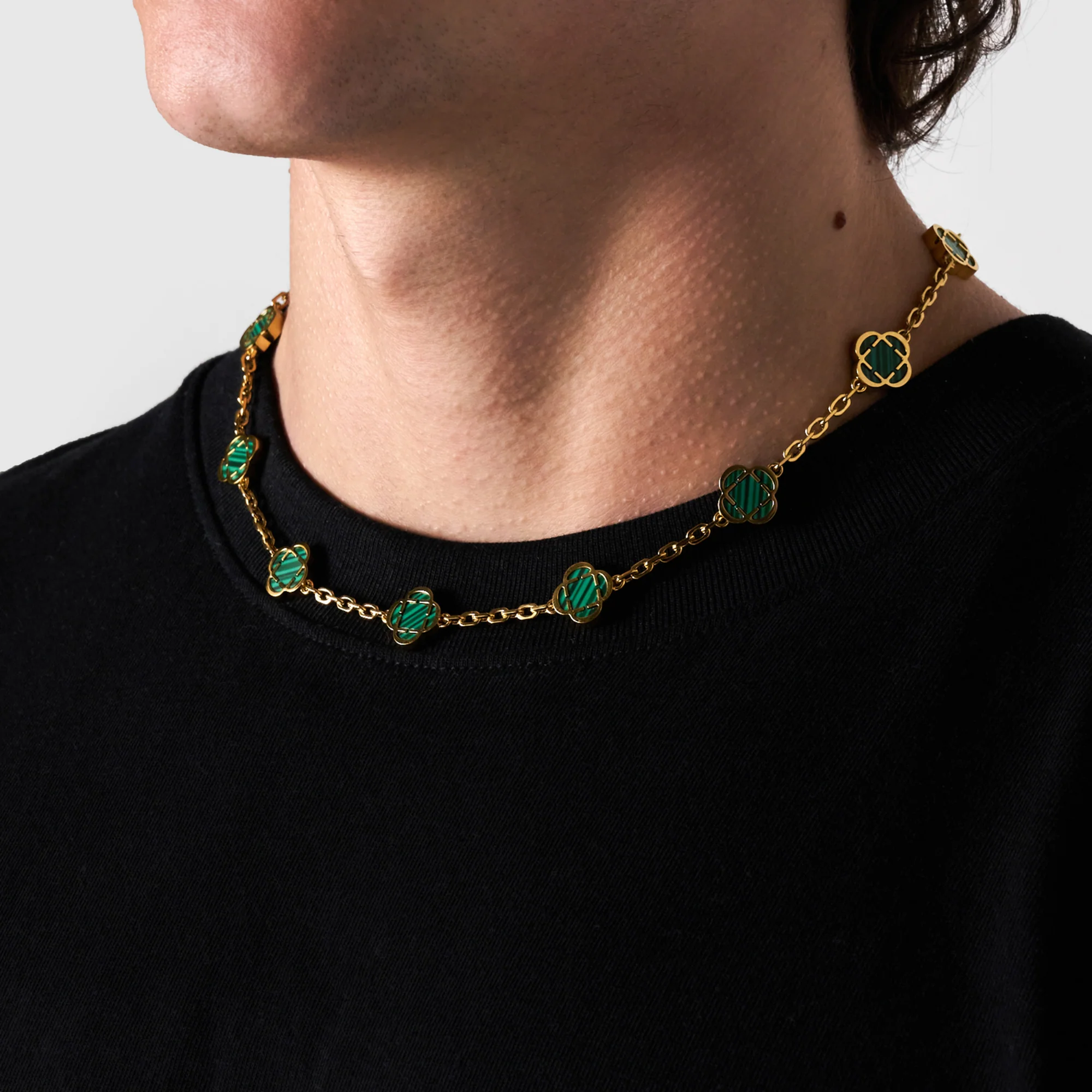 Malachite Clover Stone Necklace (Gold) - Image 4