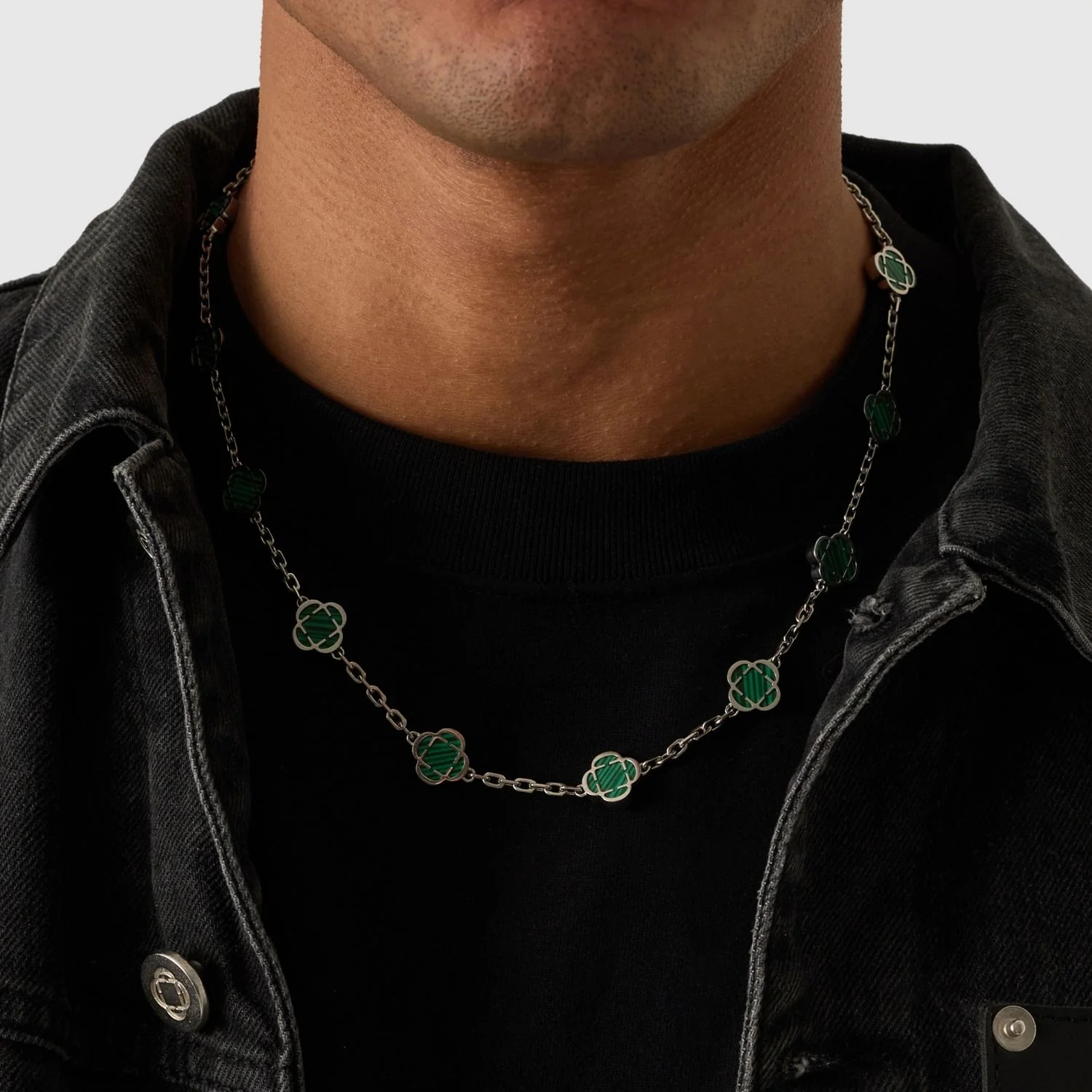 Malachite Clover Stone Necklace (Silver) - Image 6