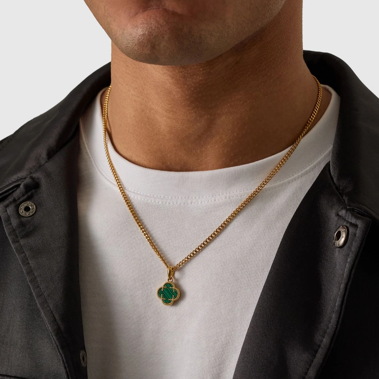 Malachite Clover Stone Pendant (Gold) - Image 5