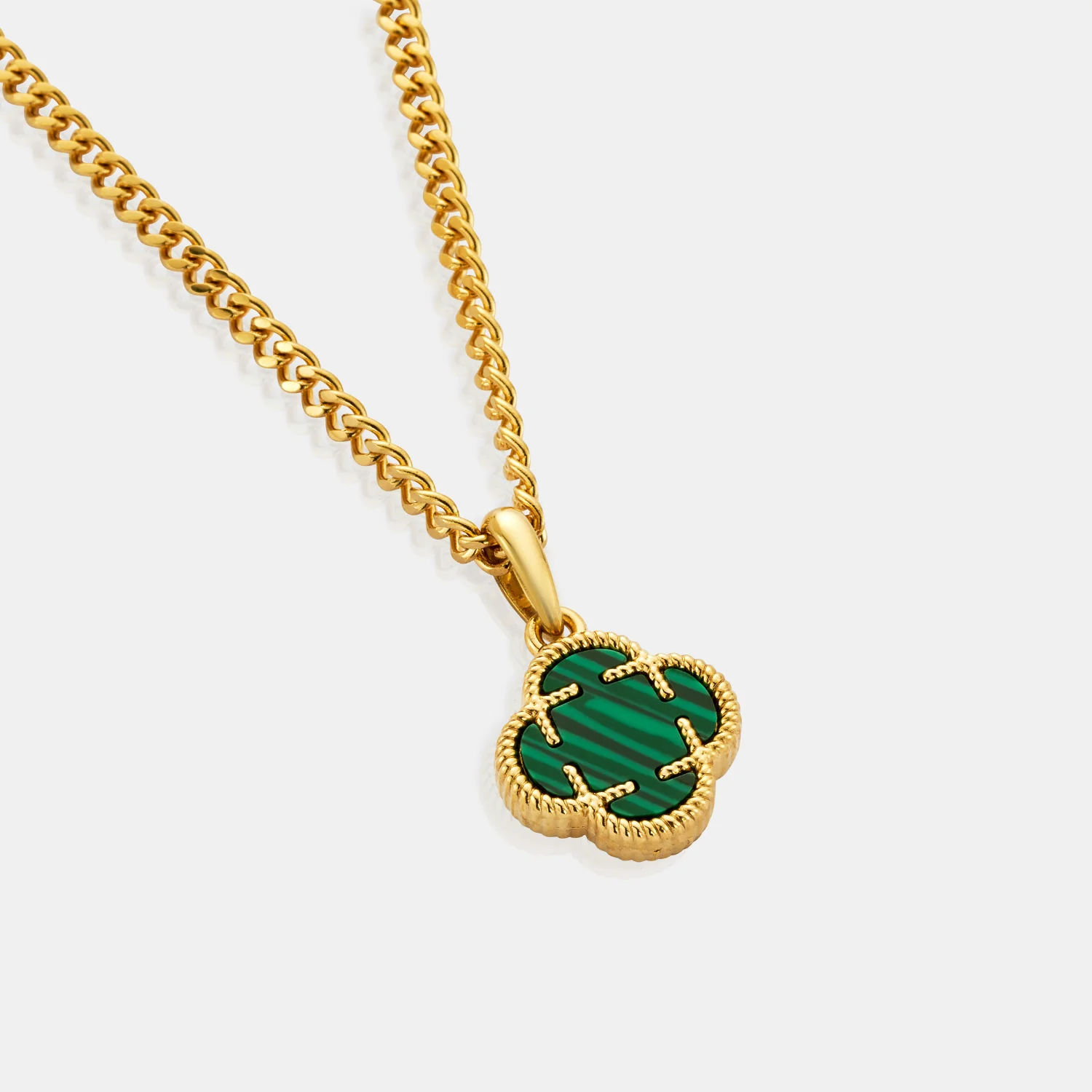 Malachite Clover Stone Pendant (Gold) - Image 6