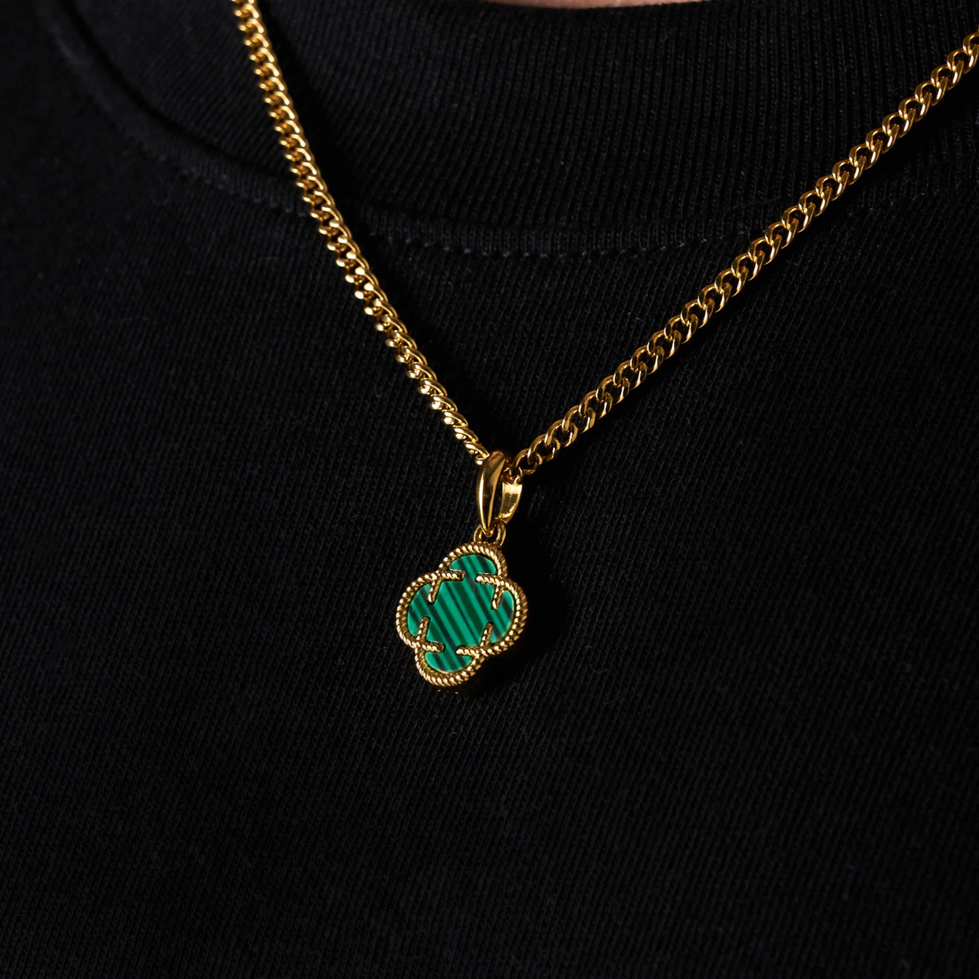 Malachite Clover Stone Pendant (Gold) - Image 7