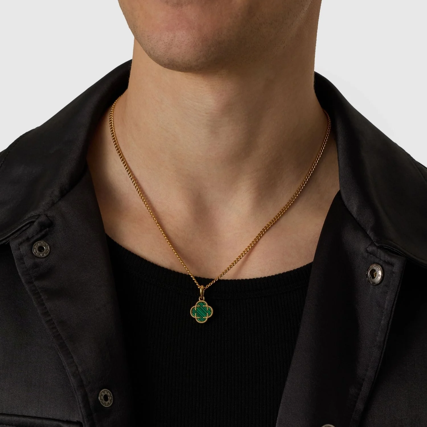 Malachite Clover Stone Pendant (Gold) - Image 8