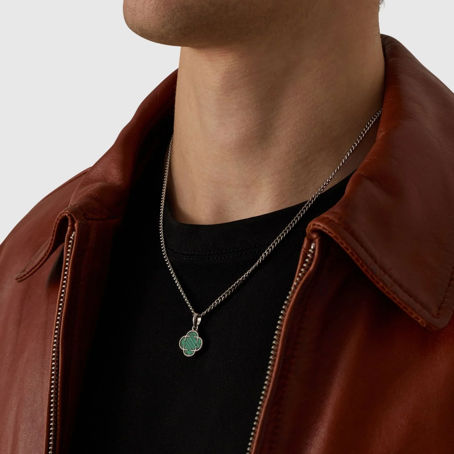 Malachite Clover Stone Pendant (Silver) - Image 6