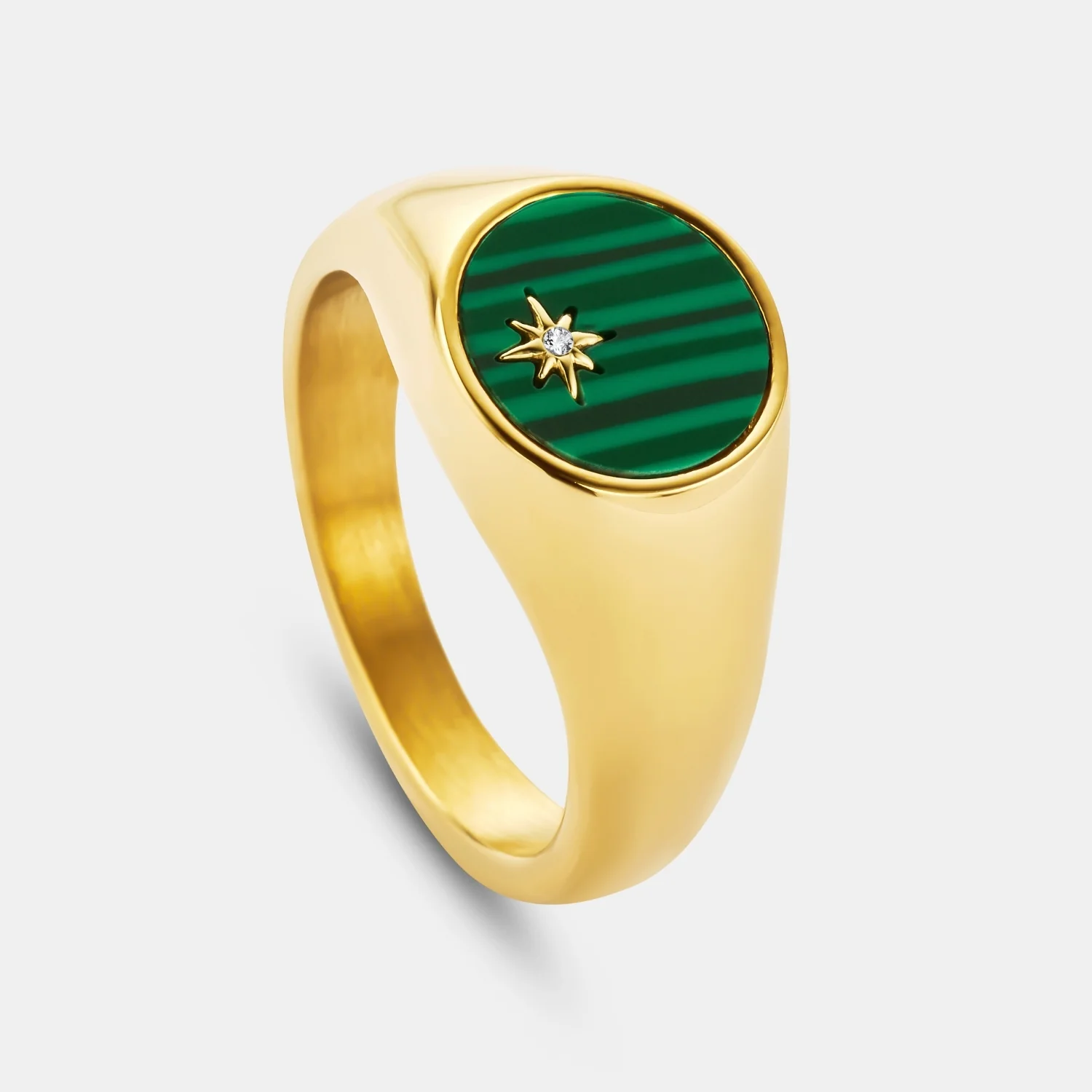 Malachite North Star Signet Ring (Gold) - Image 3