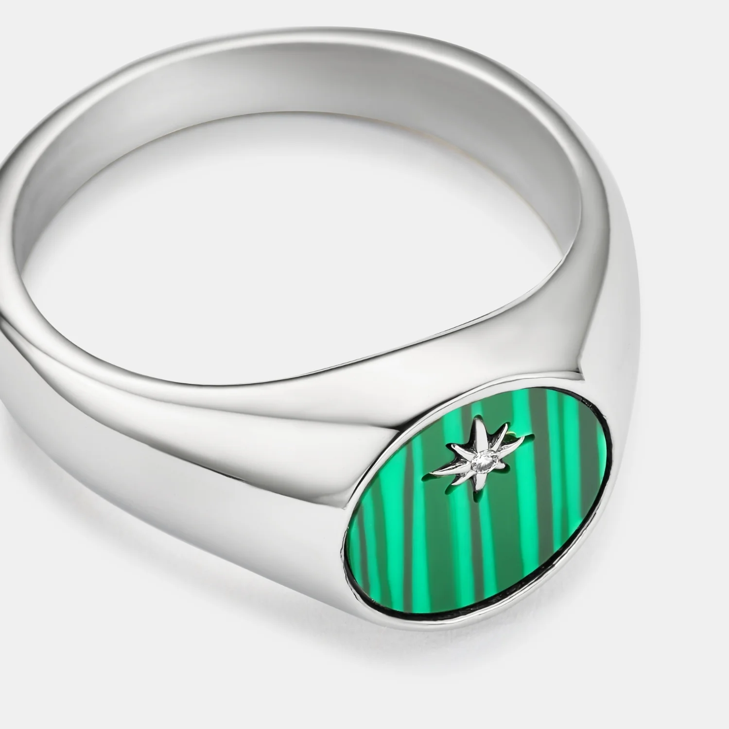 Malachite North Star Signet Ring (Silver) - Image 3