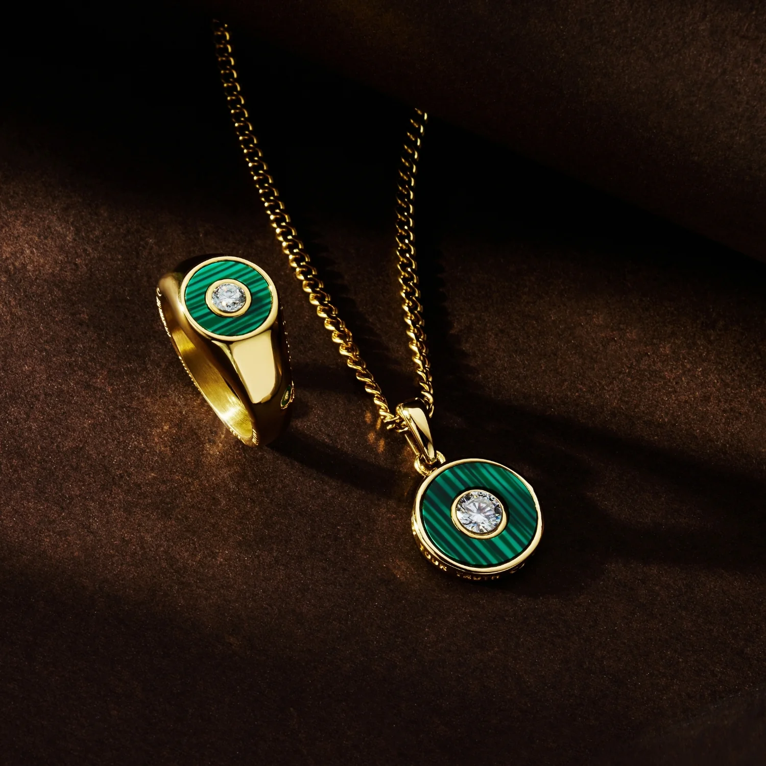 Malachite Round Gem Pendant (Gold) - Image 3